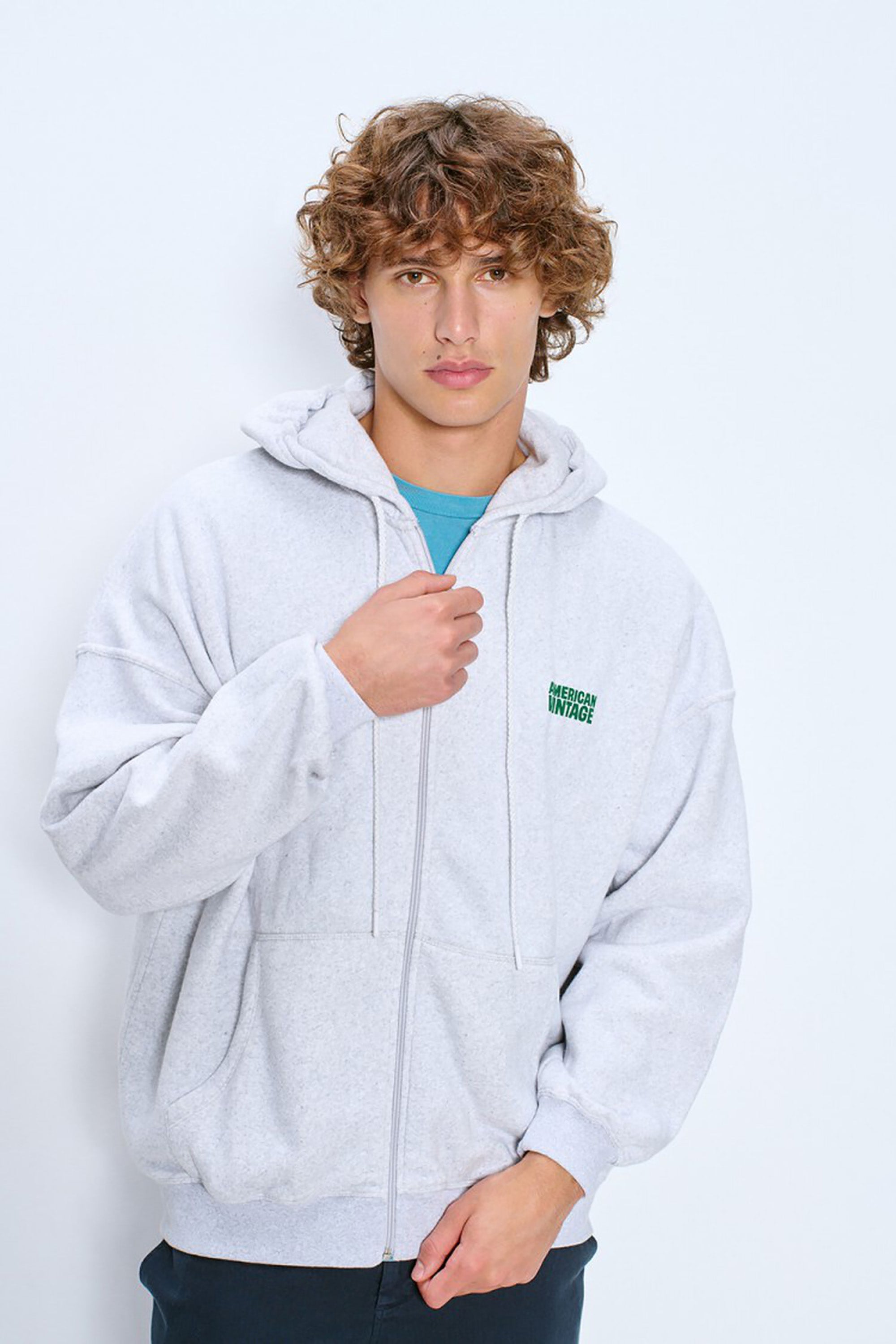 American Vintage Men's Baptown Zip Up Hoodie - Heather Grey | RUM