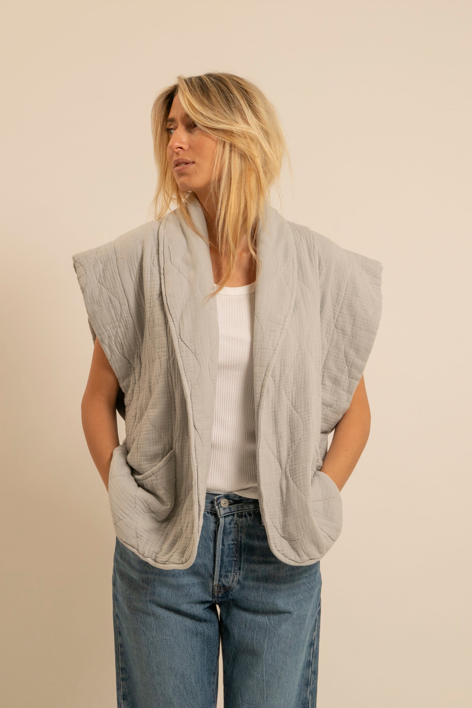 Brooklyn Sleeveless Jacket - Grey