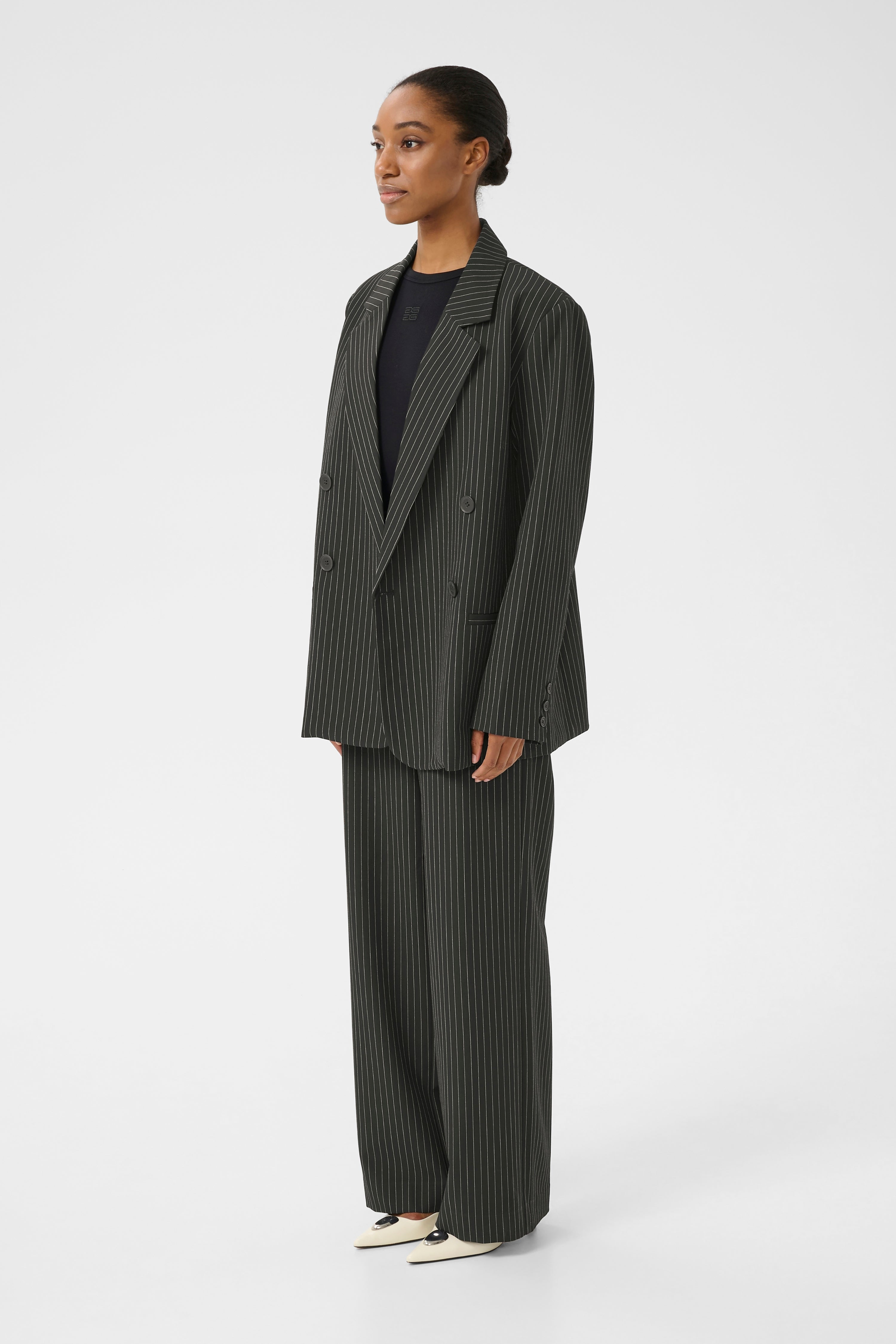 Joelle Pinstripe Blazer - Black