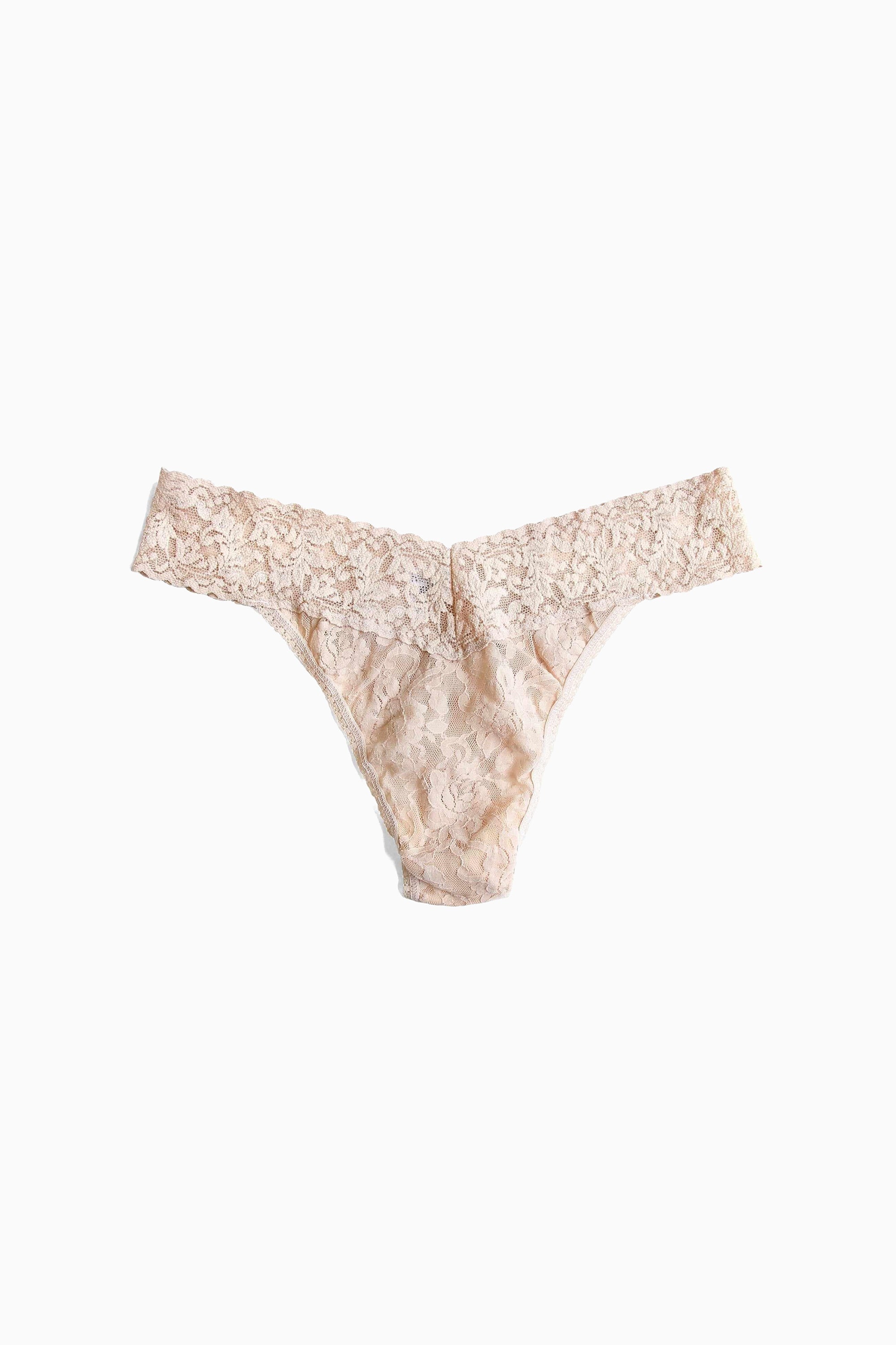 Signature Lace Original Rise Thong - Chai