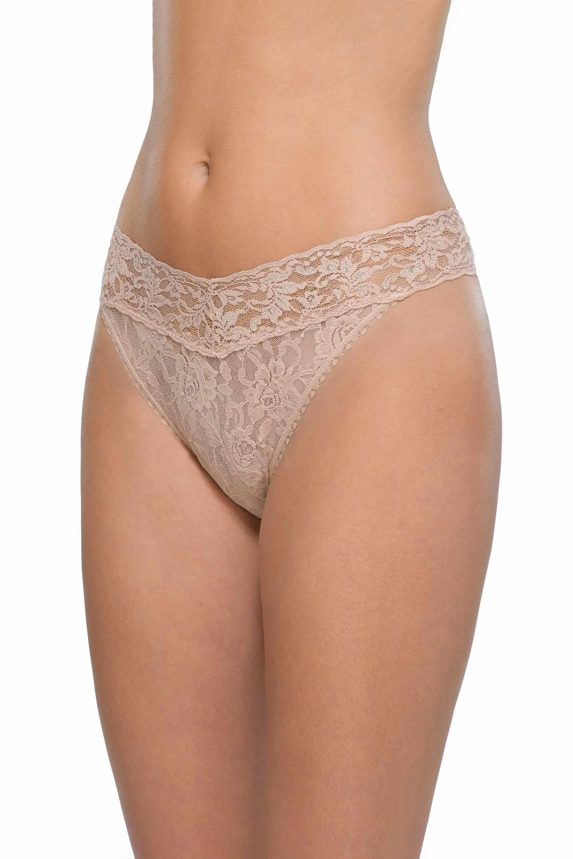 Signature Lace Original Rise Thong - Chai