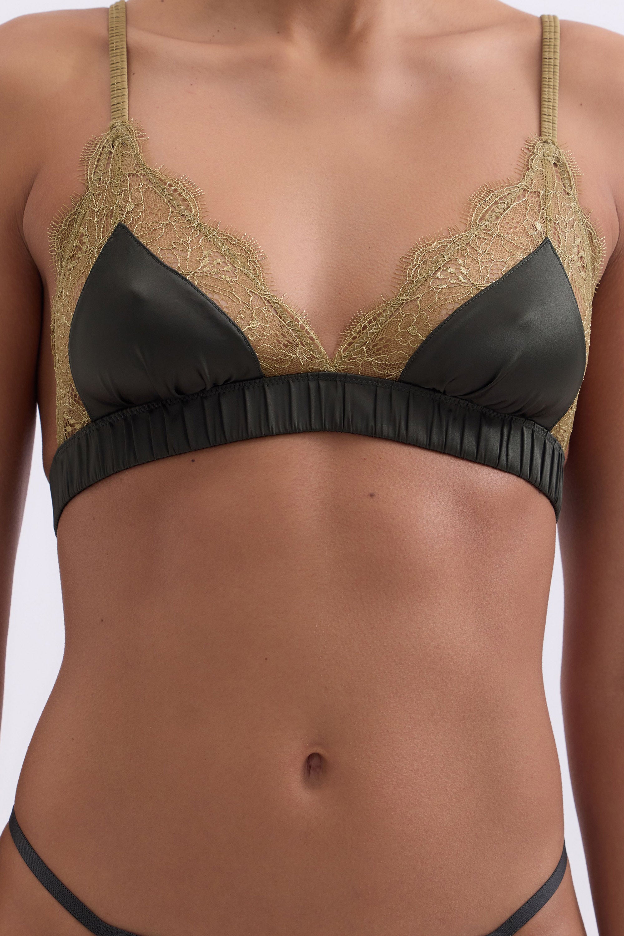 Love Lace Delicate Triangle Bralette - Dark Green
