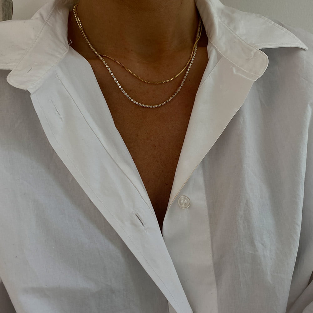 Thin Tennis Necklace - Gold