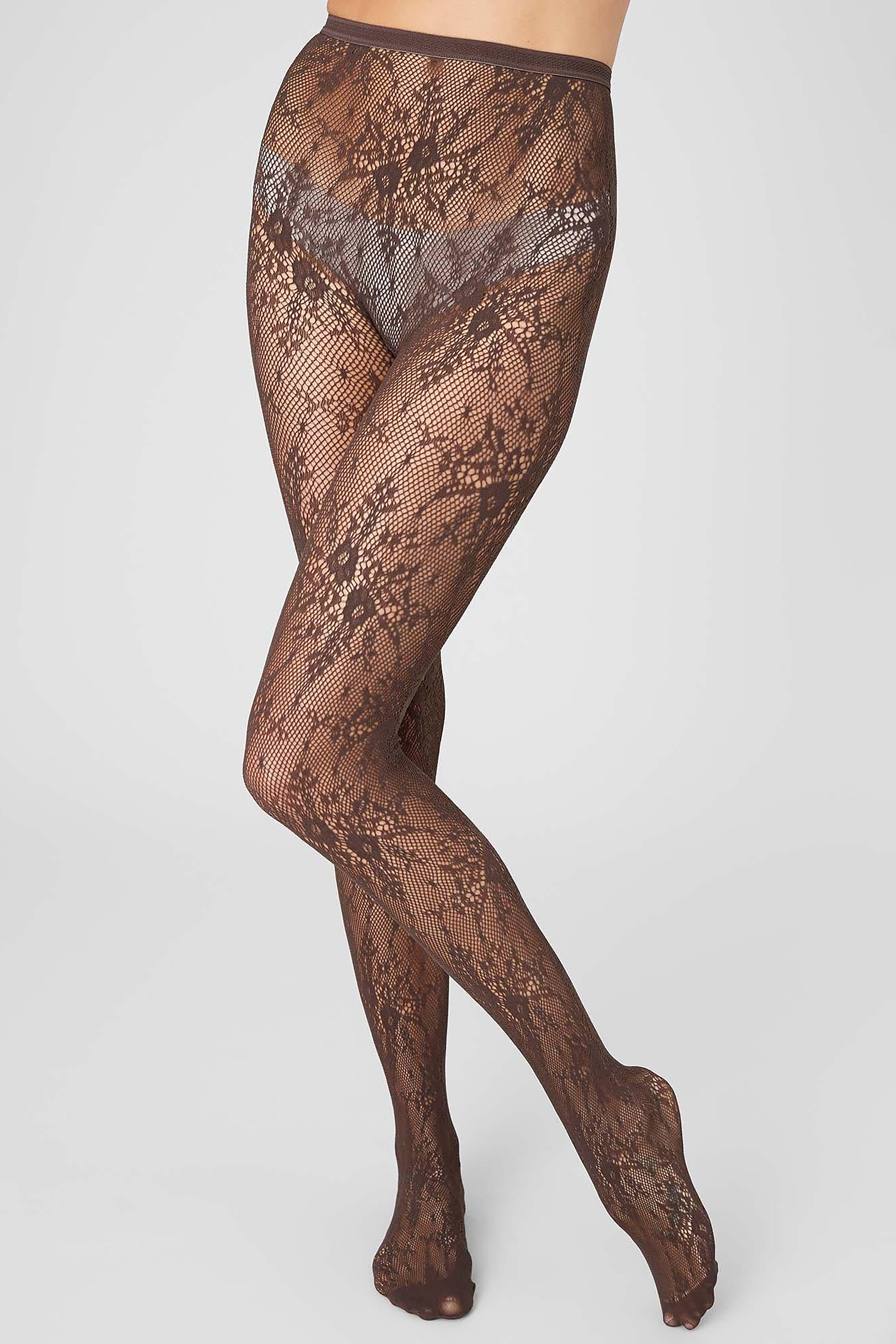 Rosa Lace Tights - Dark Brown