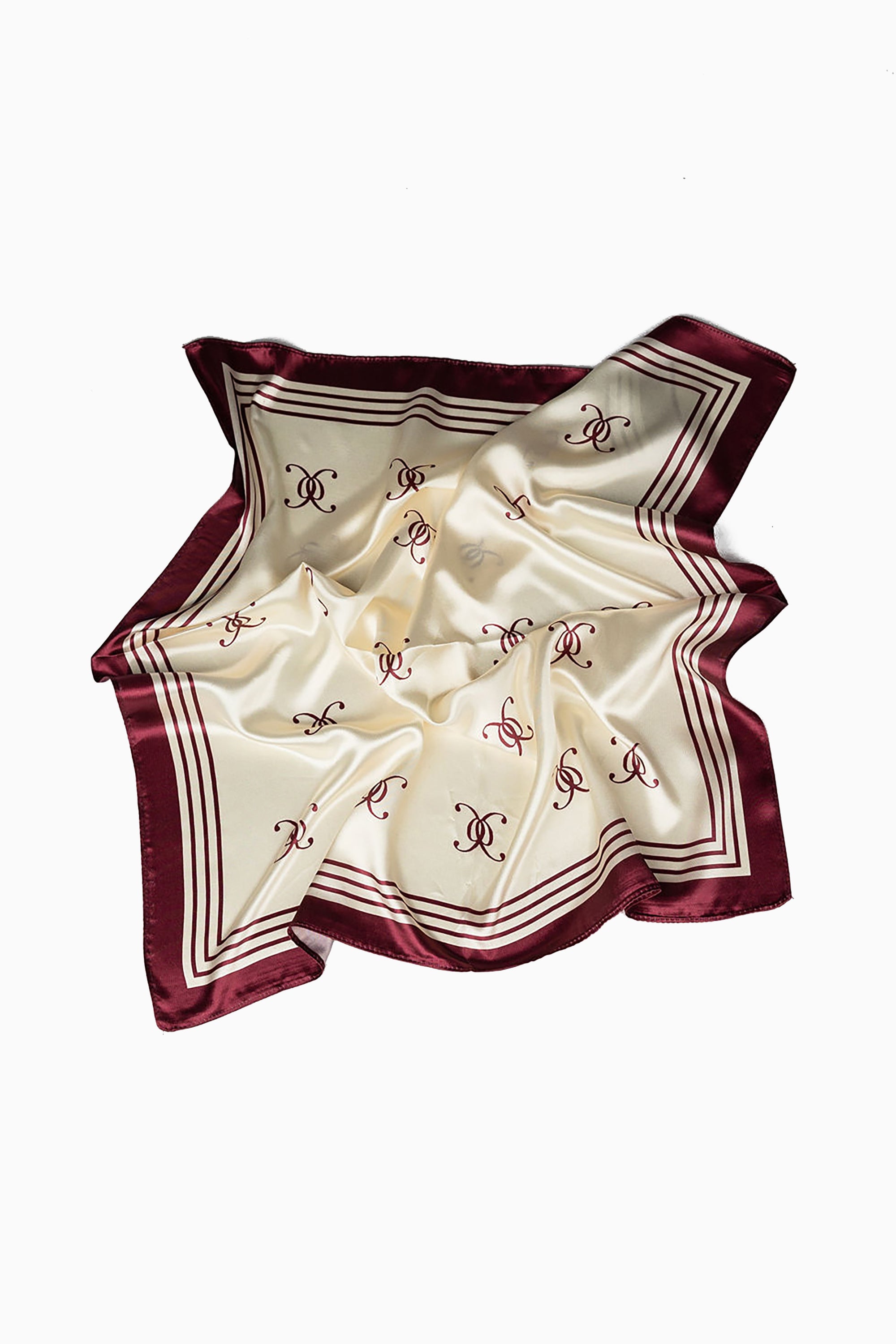 Elle Silk Scarf - Creme Burgundy