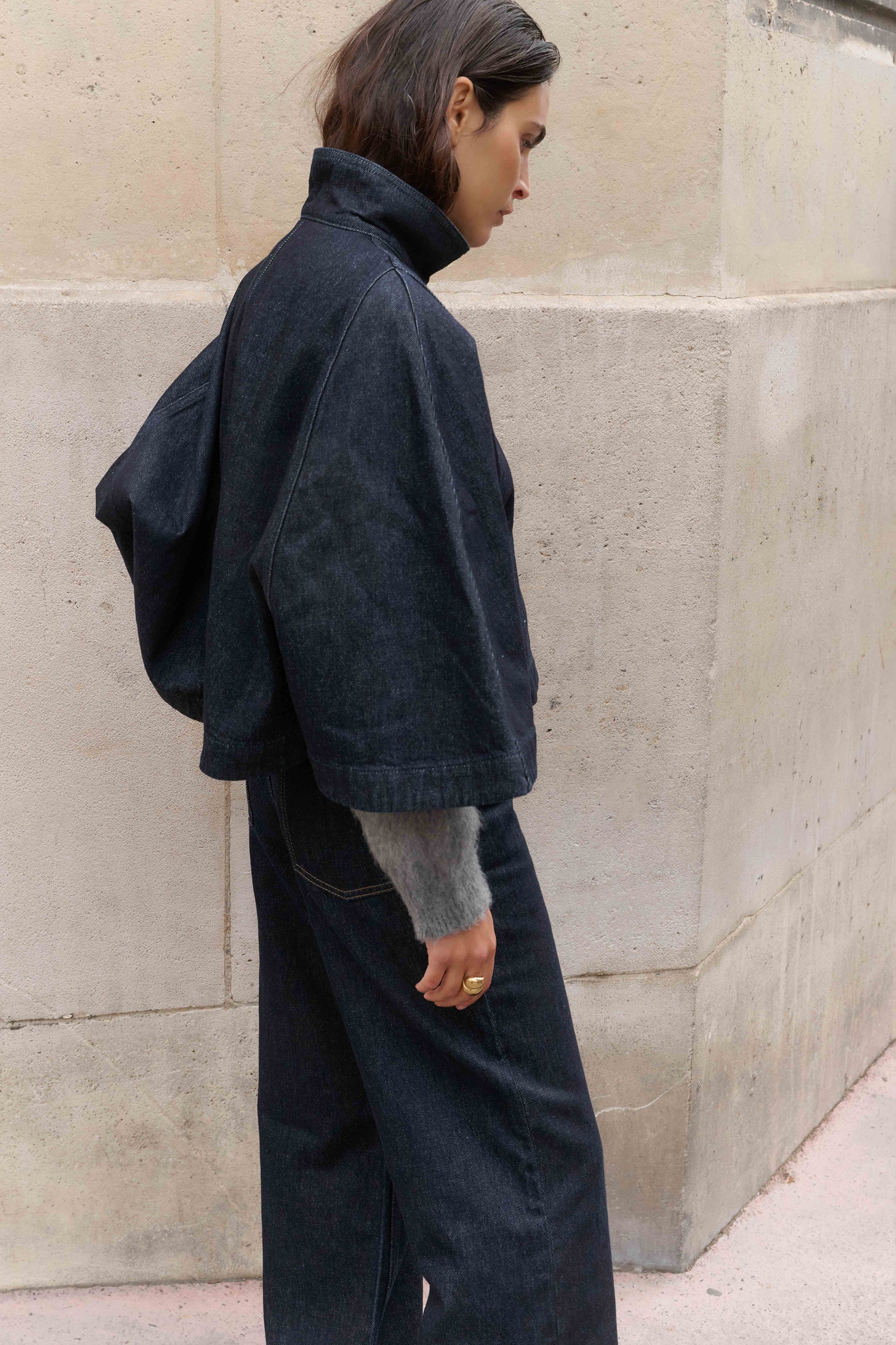 Sade Denim Cape Jacket - Intense Blue