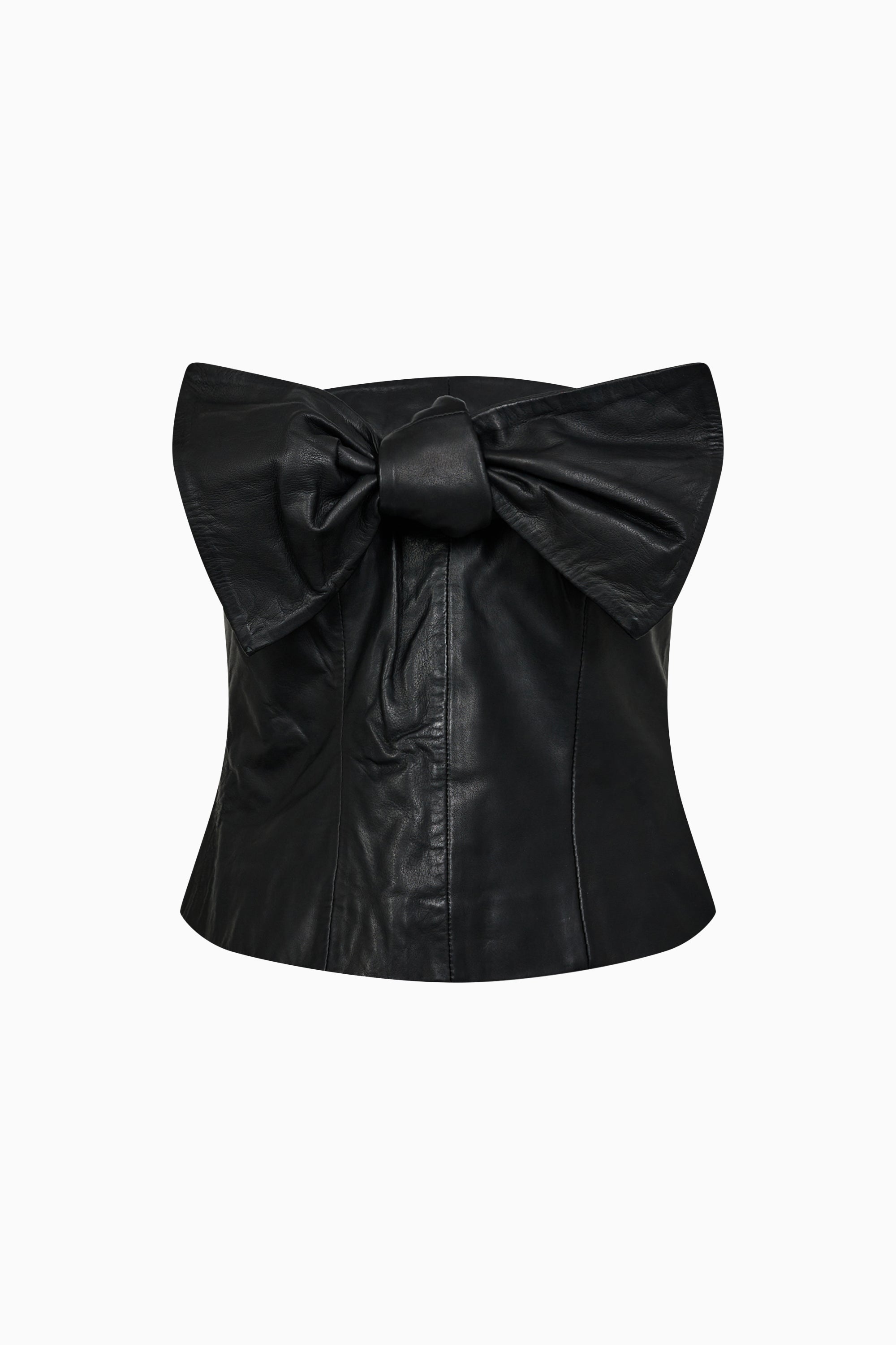 Phoebe Leather Bow Tube Top - Black