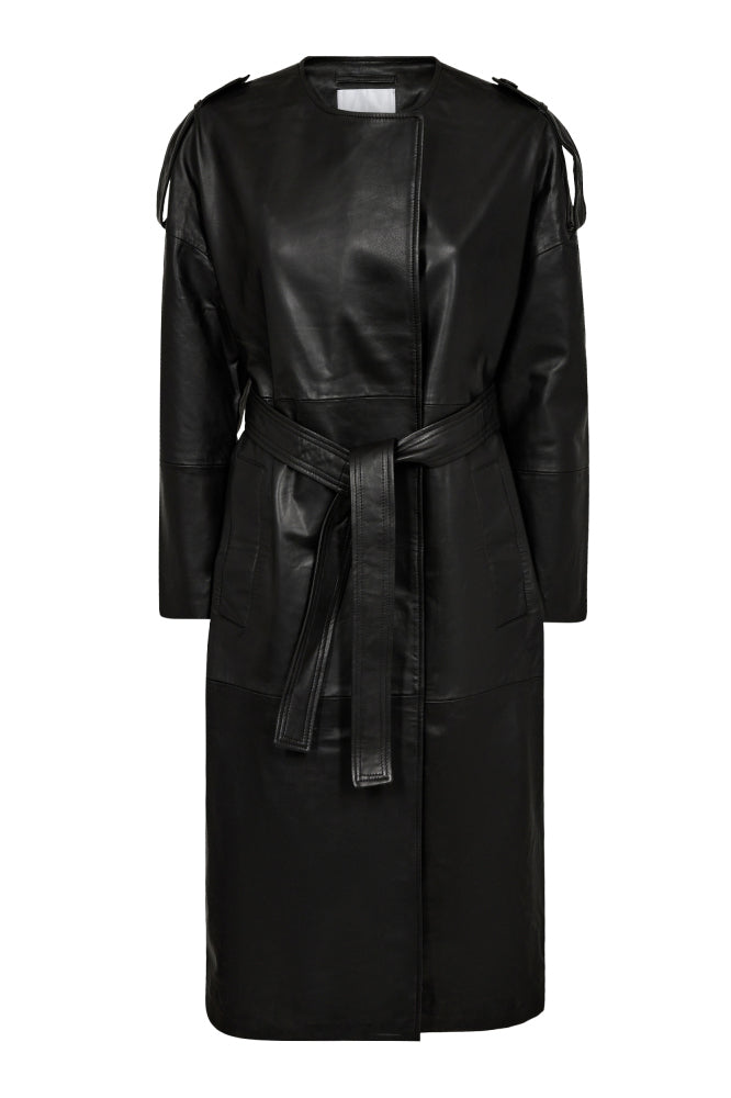 Co'Couture Phoebe Leather Wrap Trench Coat - Black - RUM Amsterdam