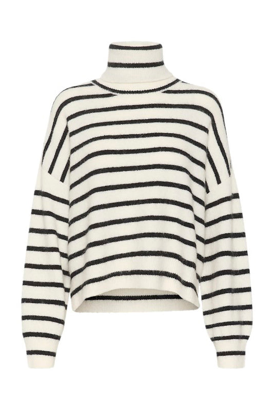 Gestuz Alpha Rollneck Striped Top - Ivory Black Striped - RUM Amsterdam