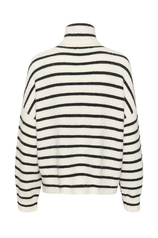 Gestuz Alpha Rollneck Striped Top - Ivory Black Striped - RUM Amsterdam