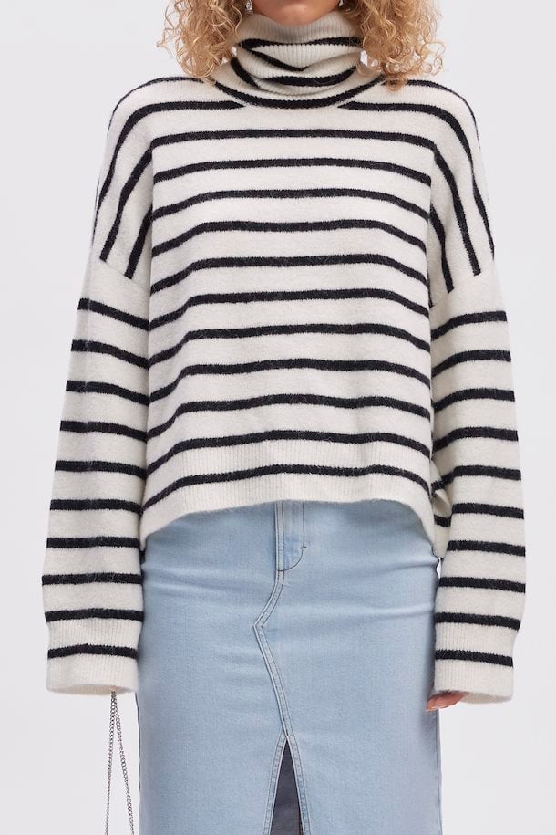 Gestuz Alpha Rollneck Striped Top - Ivory Black Striped - RUM Amsterdam