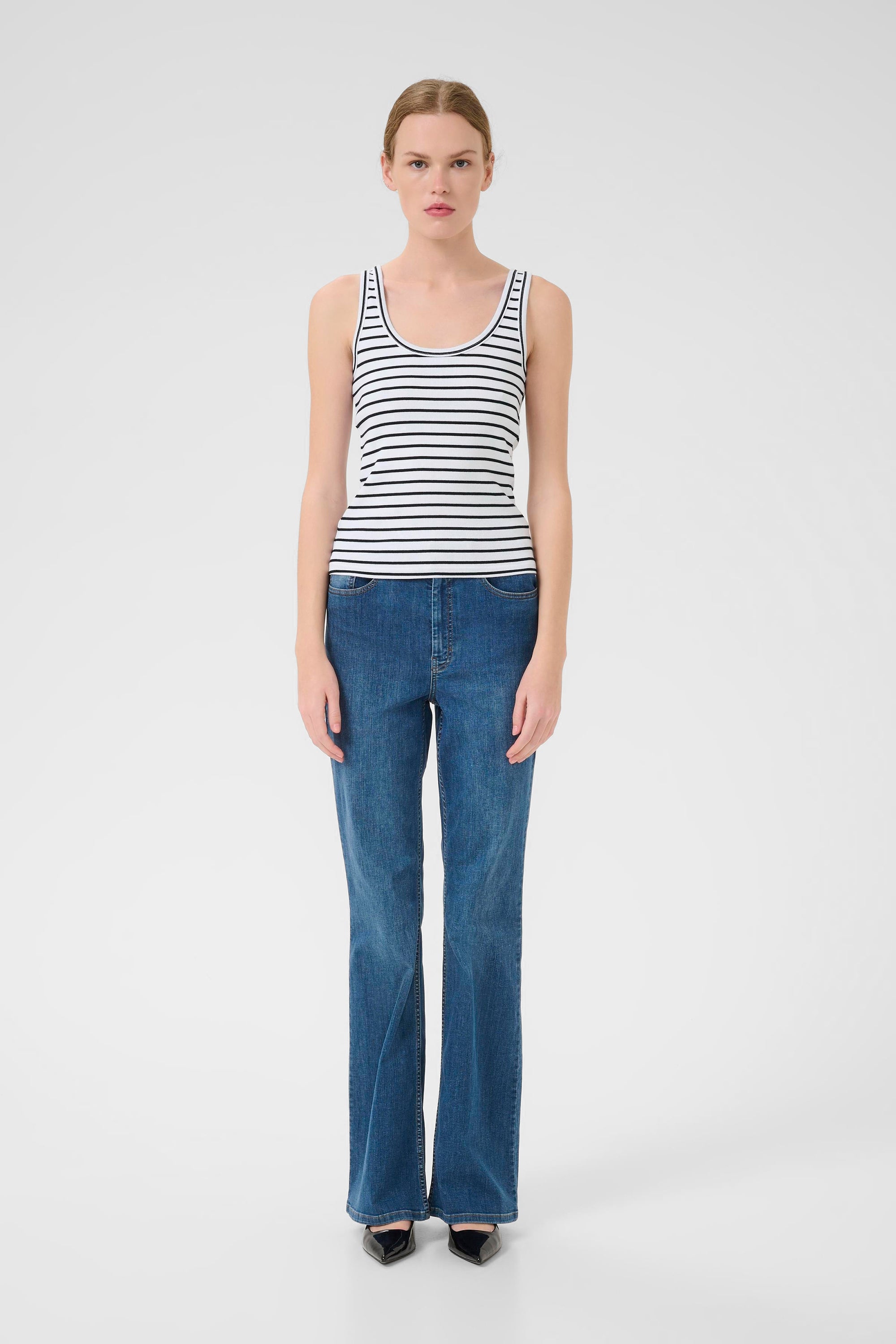  Drew SL Reversible Stripe Top - Bright White Black - RUM Amsterdam