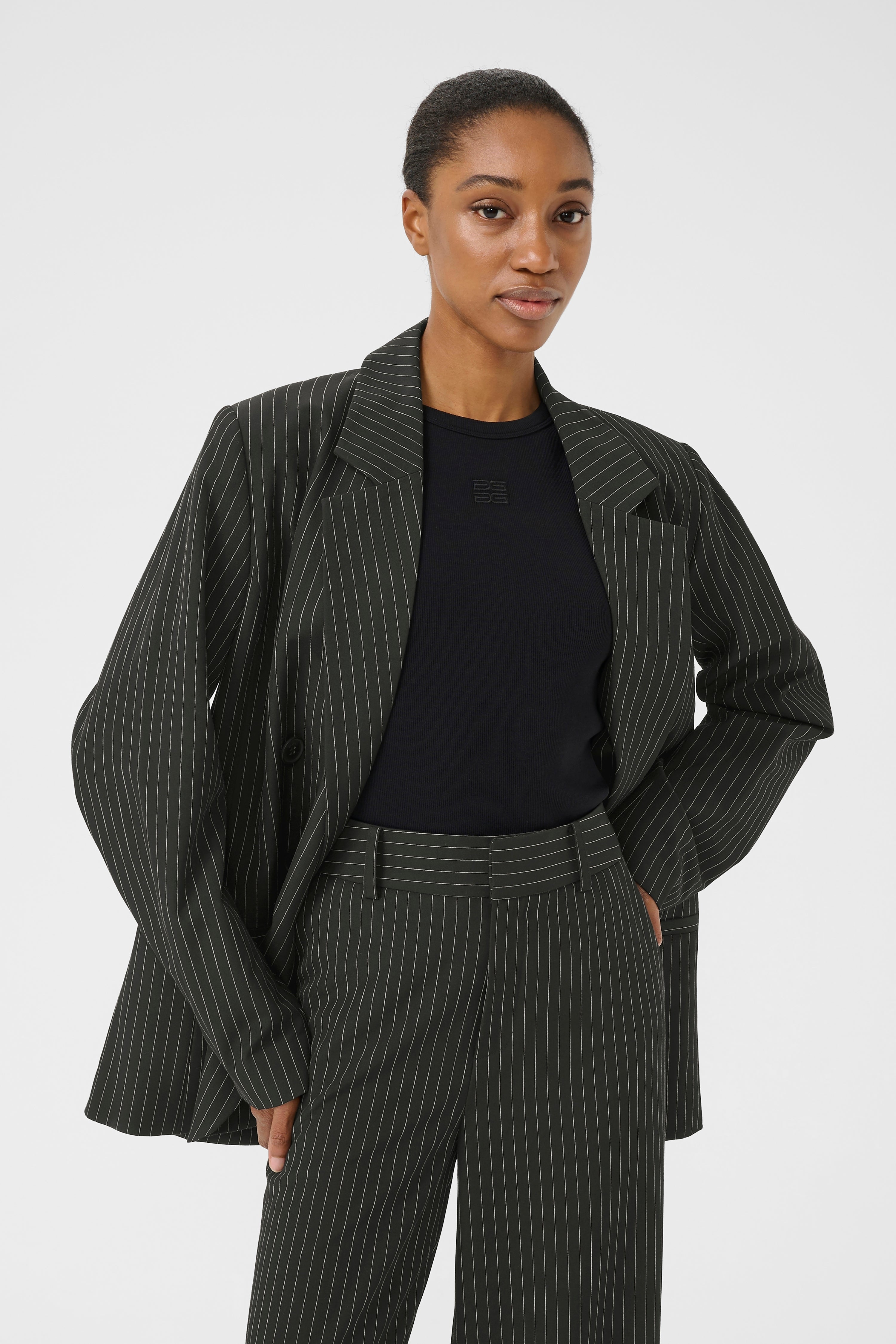 Joelle Pinstripe Blazer - Black