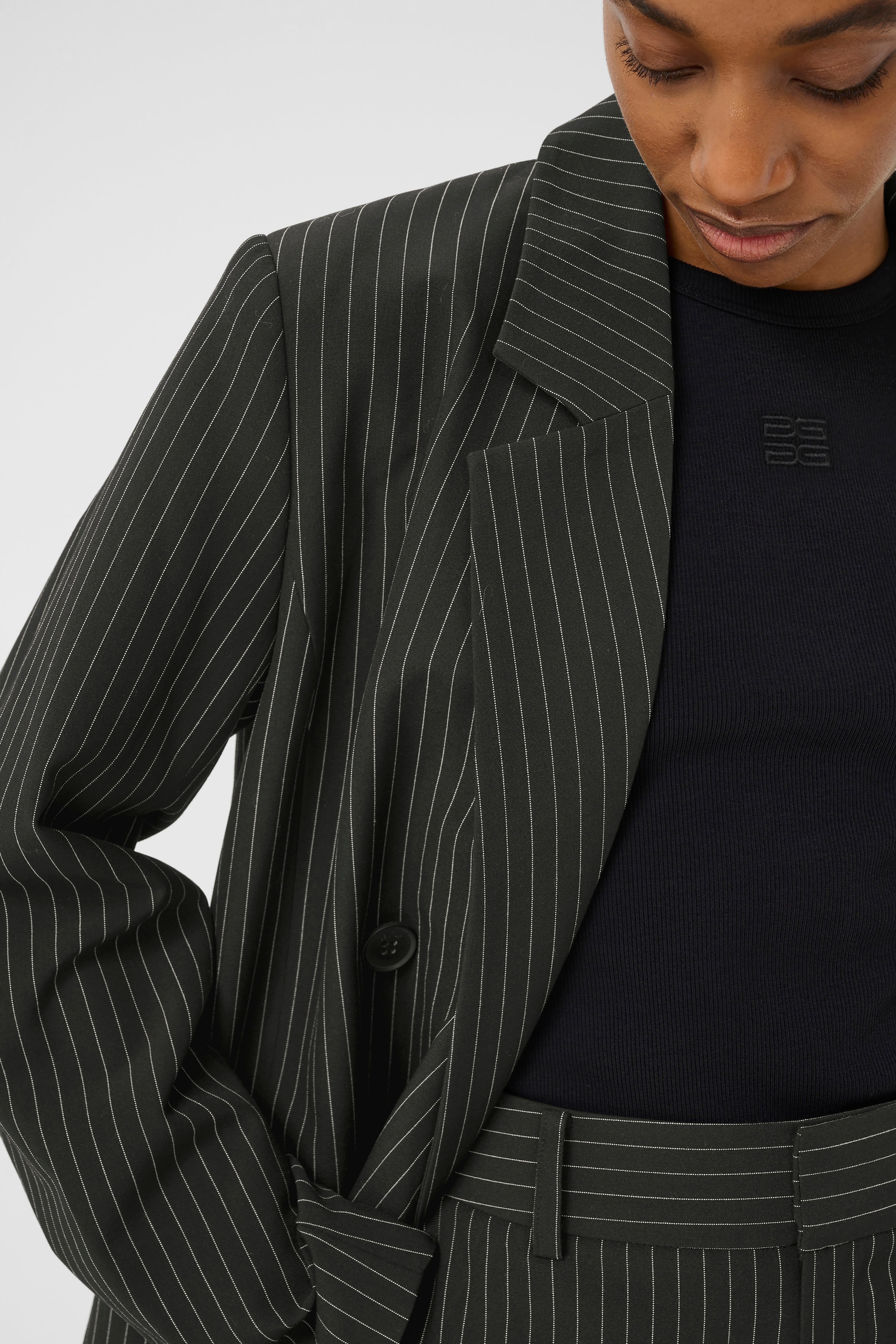Joelle Pinstripe Blazer - Black