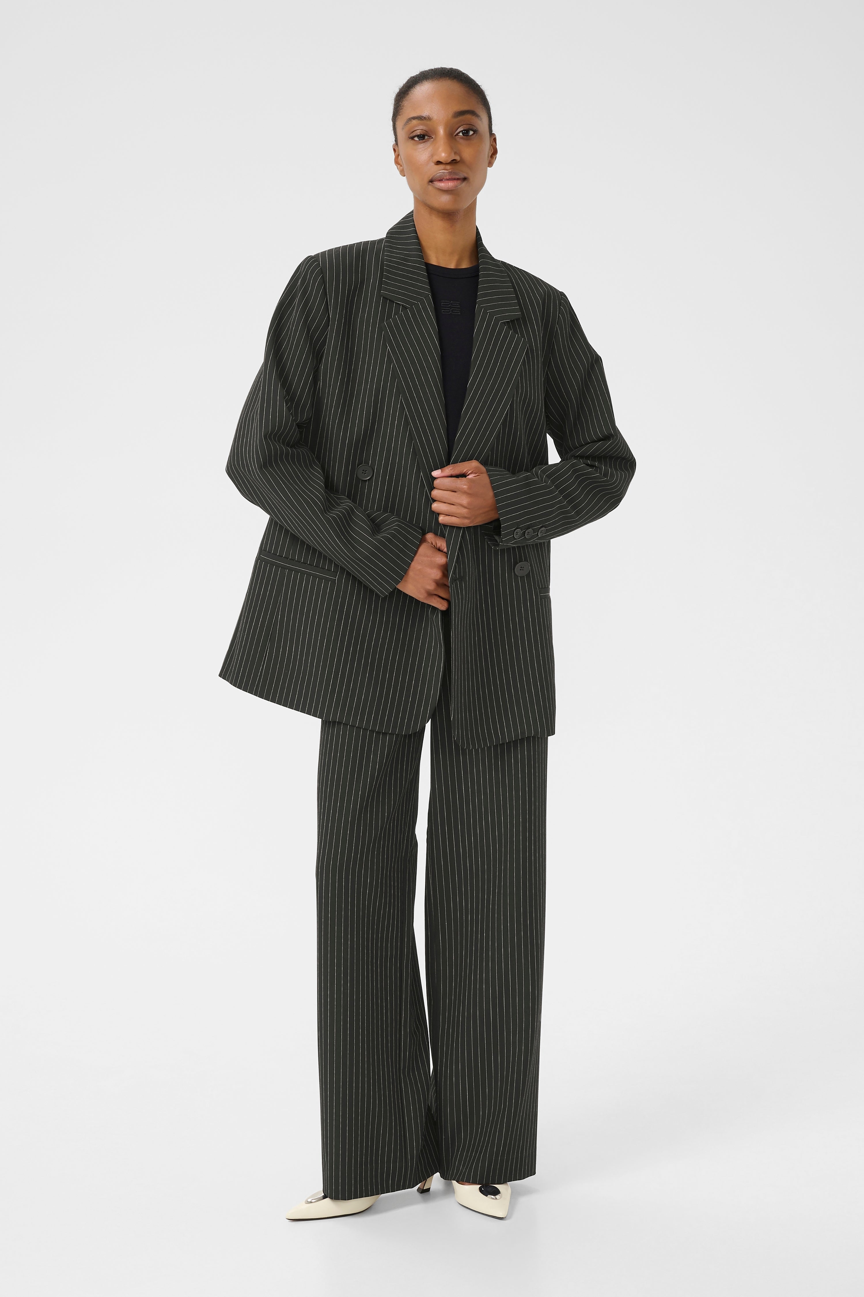 Joelle Pinstripe Blazer - Black
