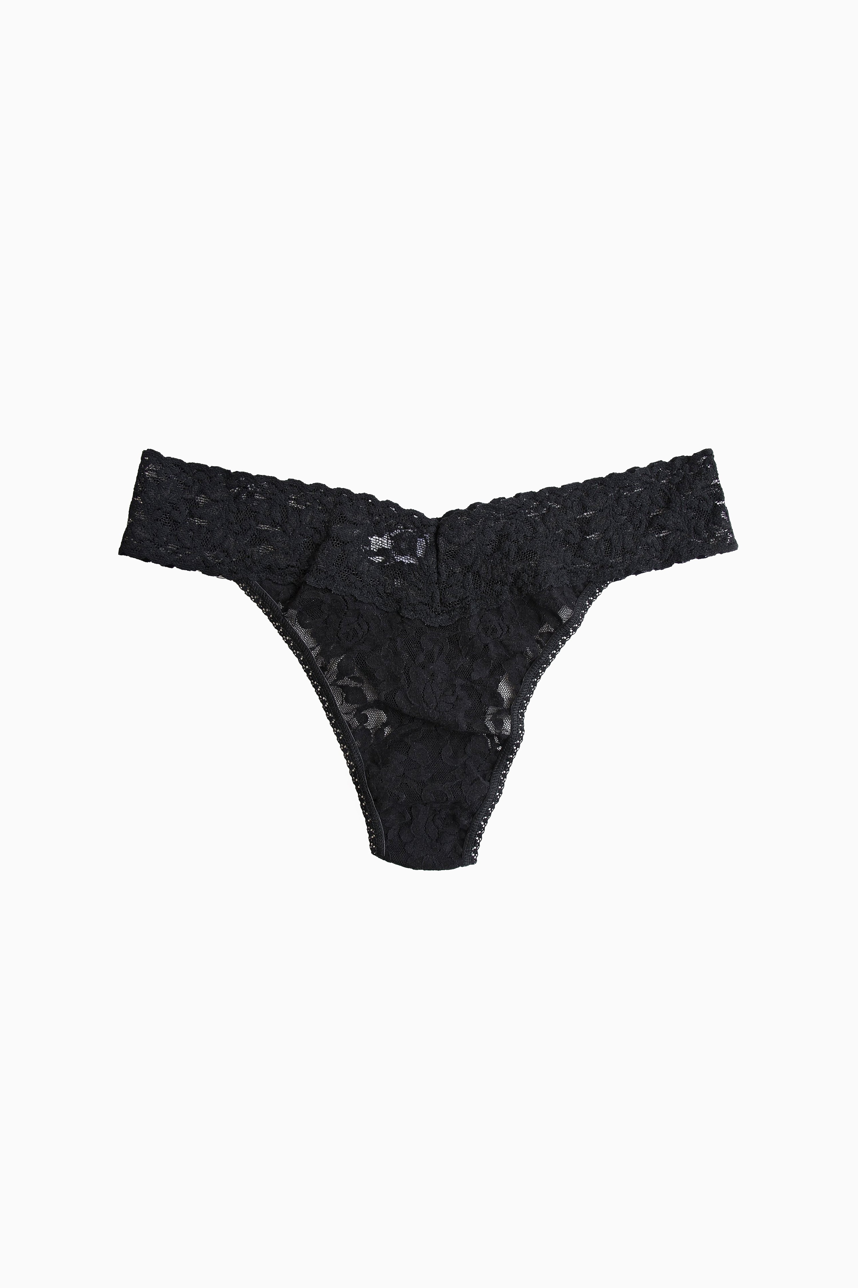 Signature Lace Original Rise Thong - Black