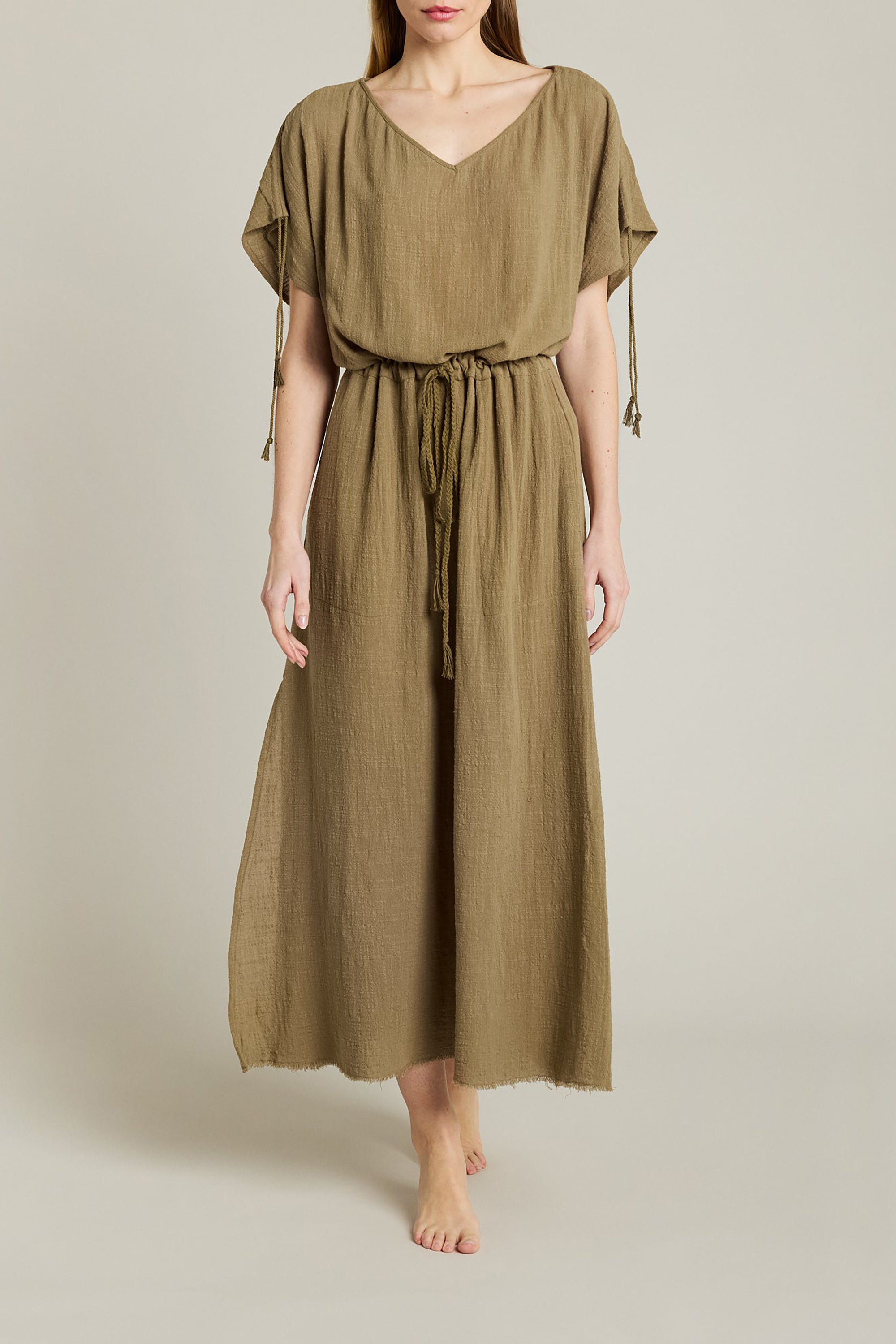 Alexandrie Long Caftan Dress - Khaki