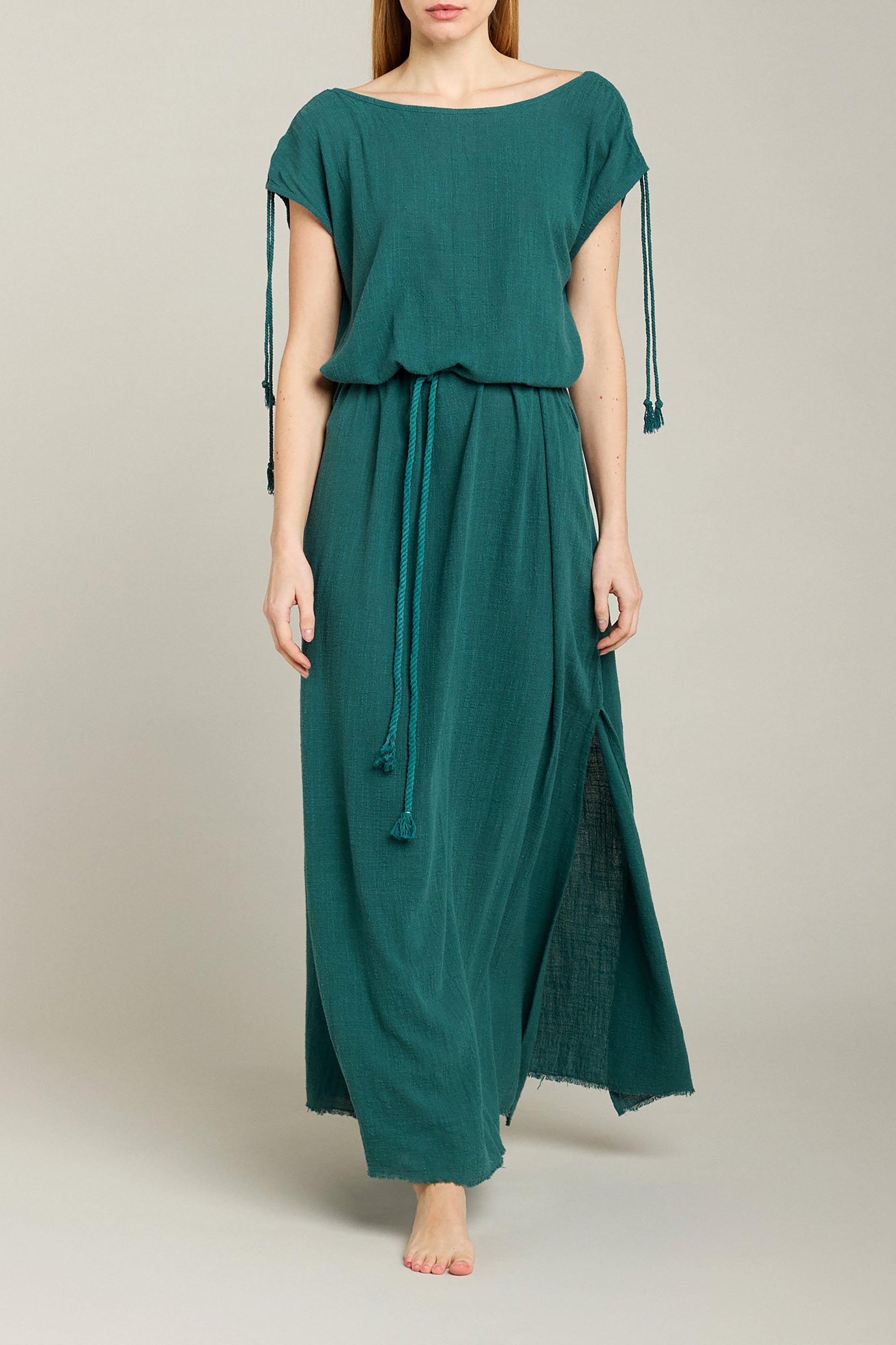 Alexandrie Long Dress Round Neck & Deep U Back - Emerald