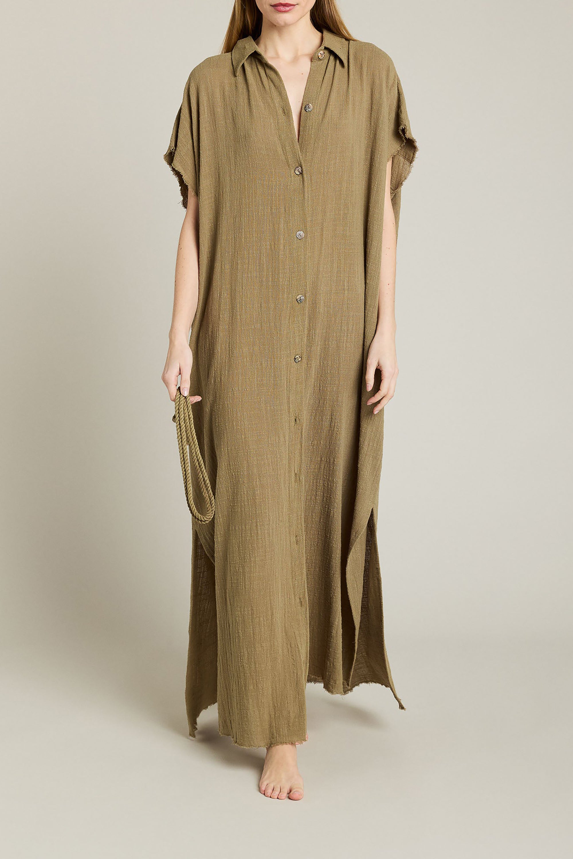 Mykonos Long Shirt Dress - Khaki