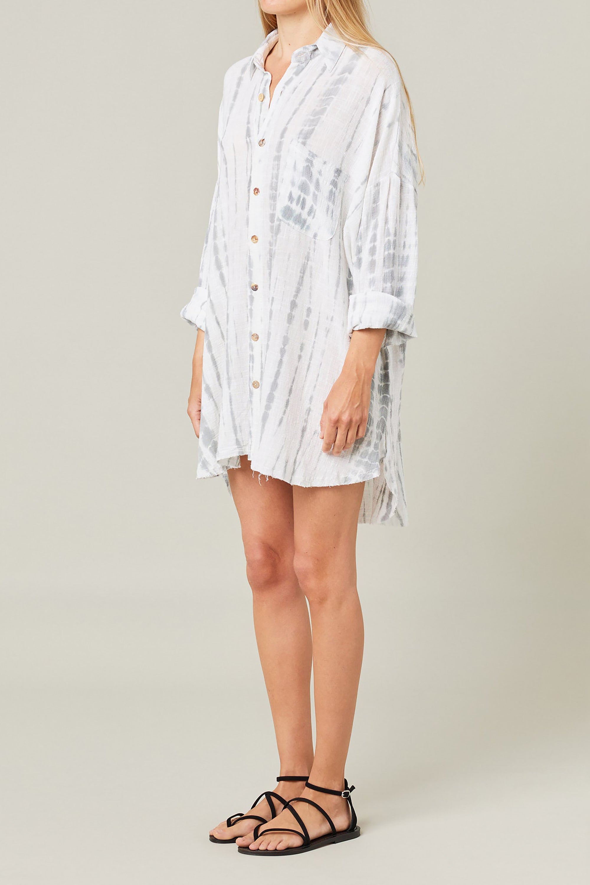  Mykonos Oversized Shirt Tie Dye Biarritz - Blue Grey - RUM Amsterdam