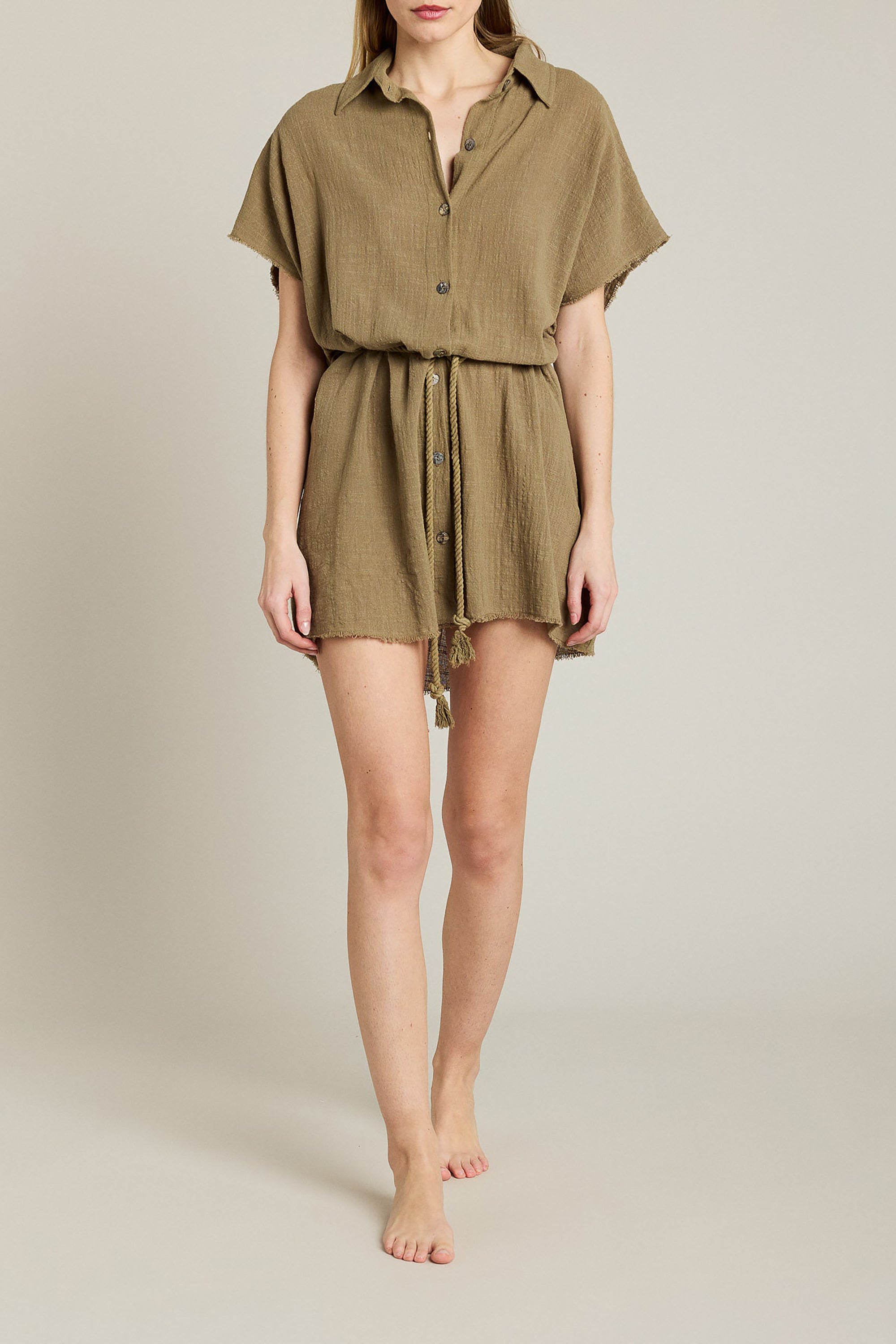 Mykonos Short Dress Short Sleeves - Khaki