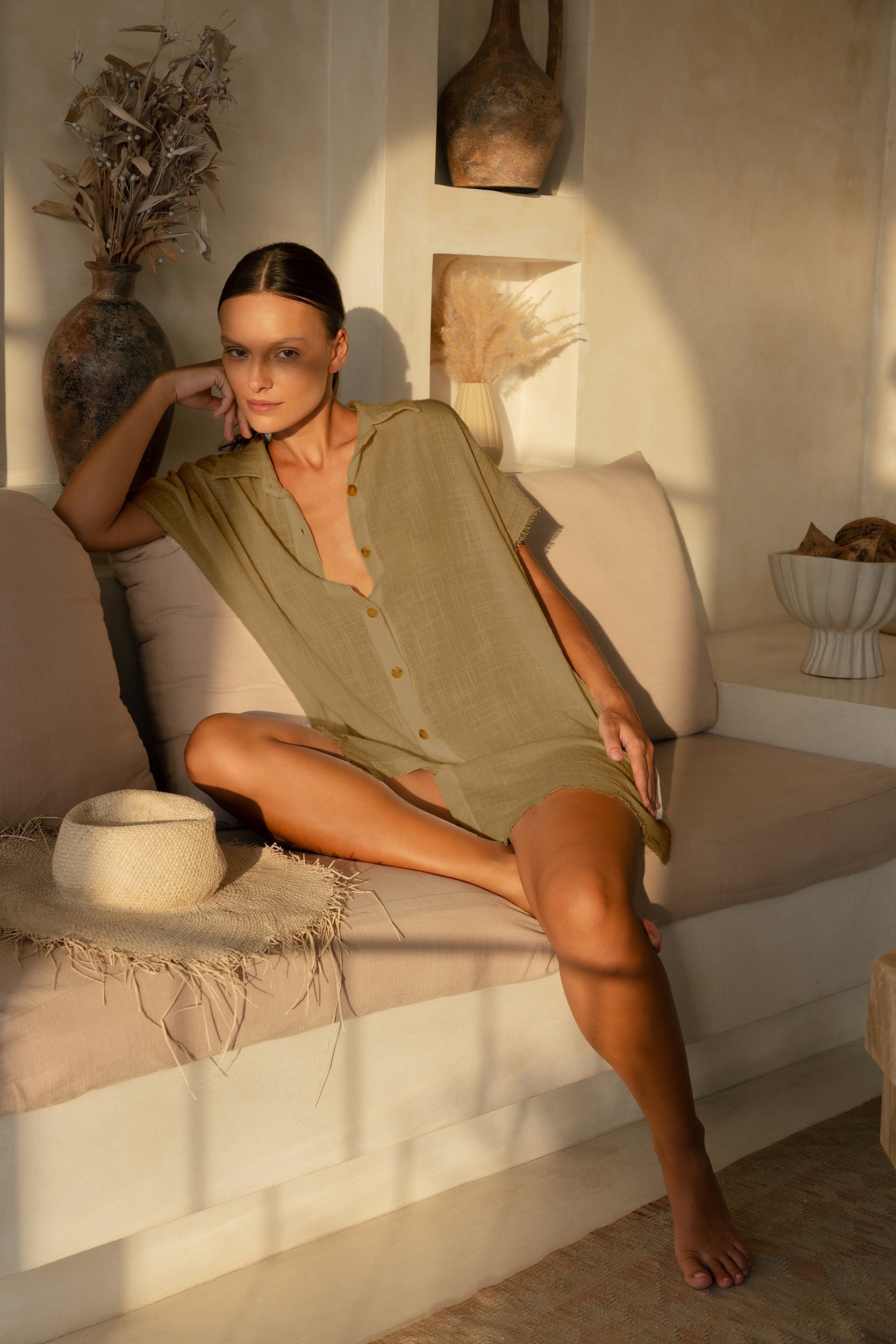 Mykonos Short Dress Short Sleeves - Khaki
