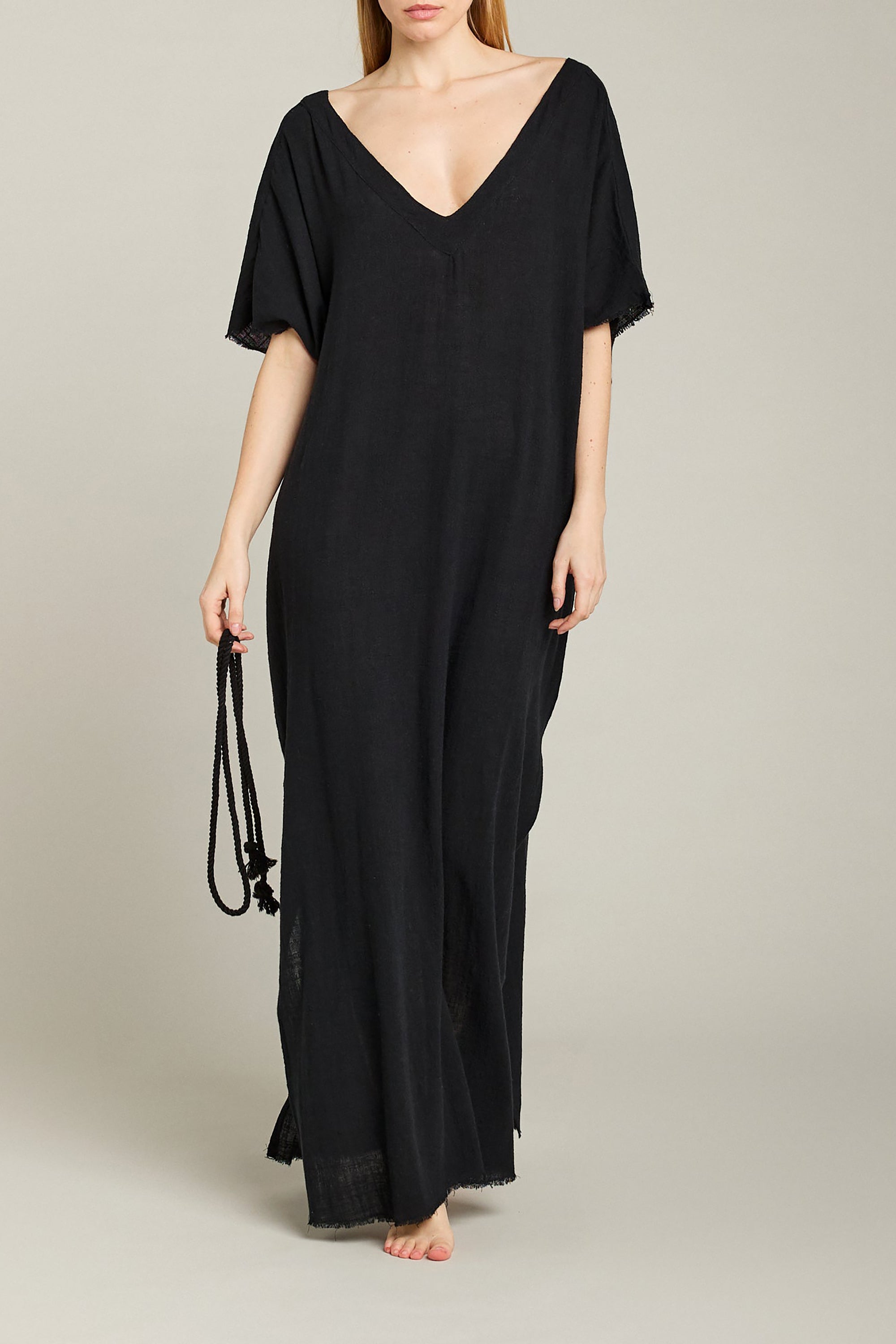 Palma De Mallorca Deep V Back Caftan Dress - Black