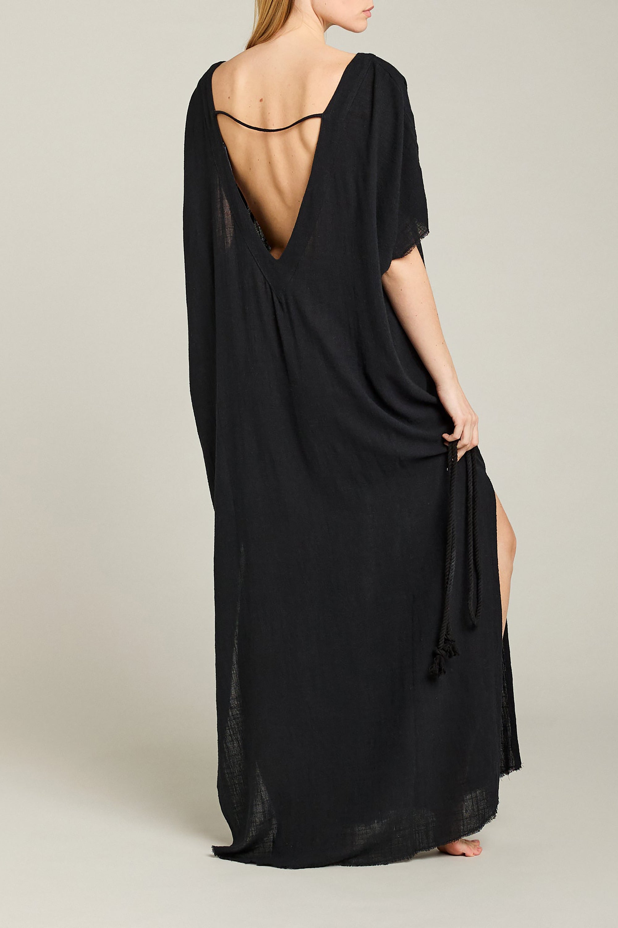 Palma De Mallorca Deep V Back Caftan Dress - Black