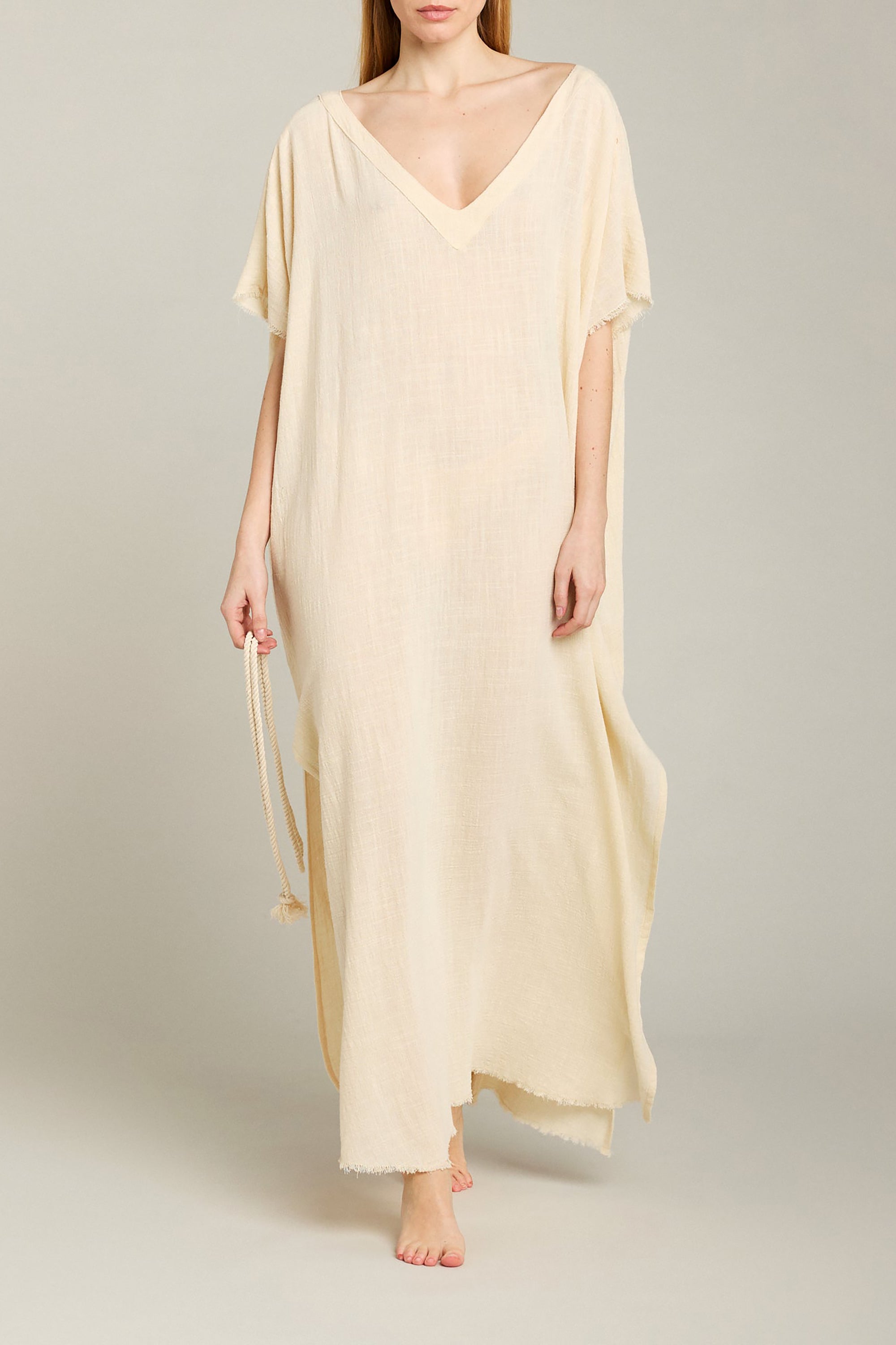 Palma De Mallorca Deep V Back Caftan Dress - Cream