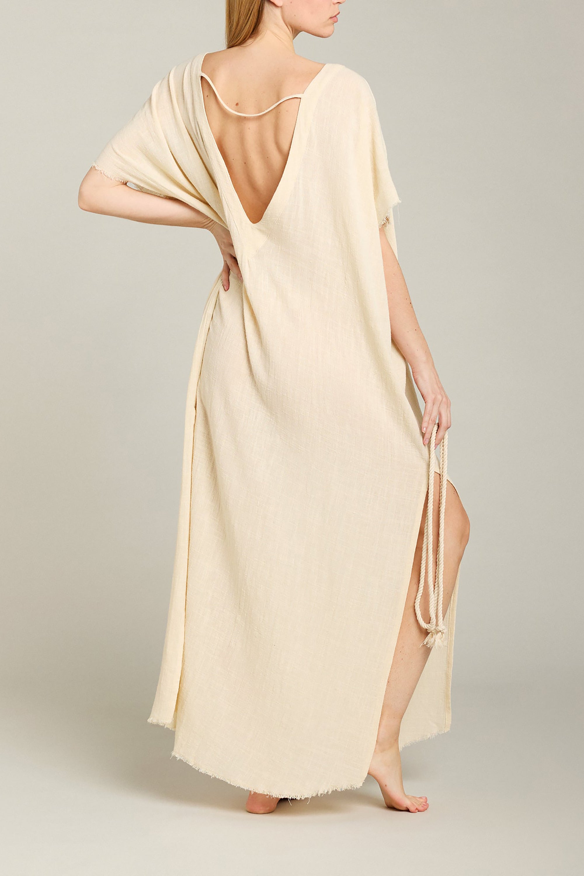  Palma De Mallorca Deep V Back Caftan Dress - Cream - RUM Amsterdam
