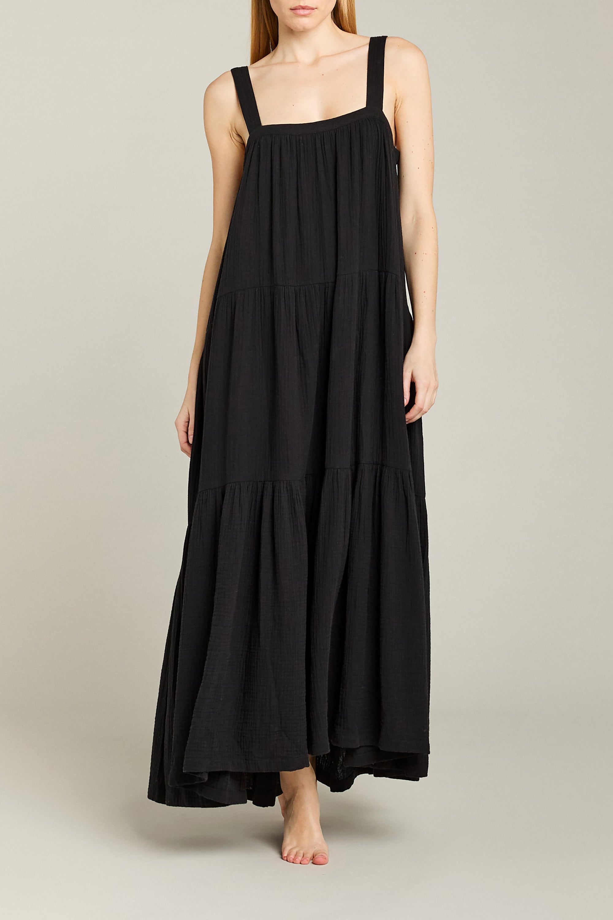 Saint Remy Bohemian Long Strap Dress - Black