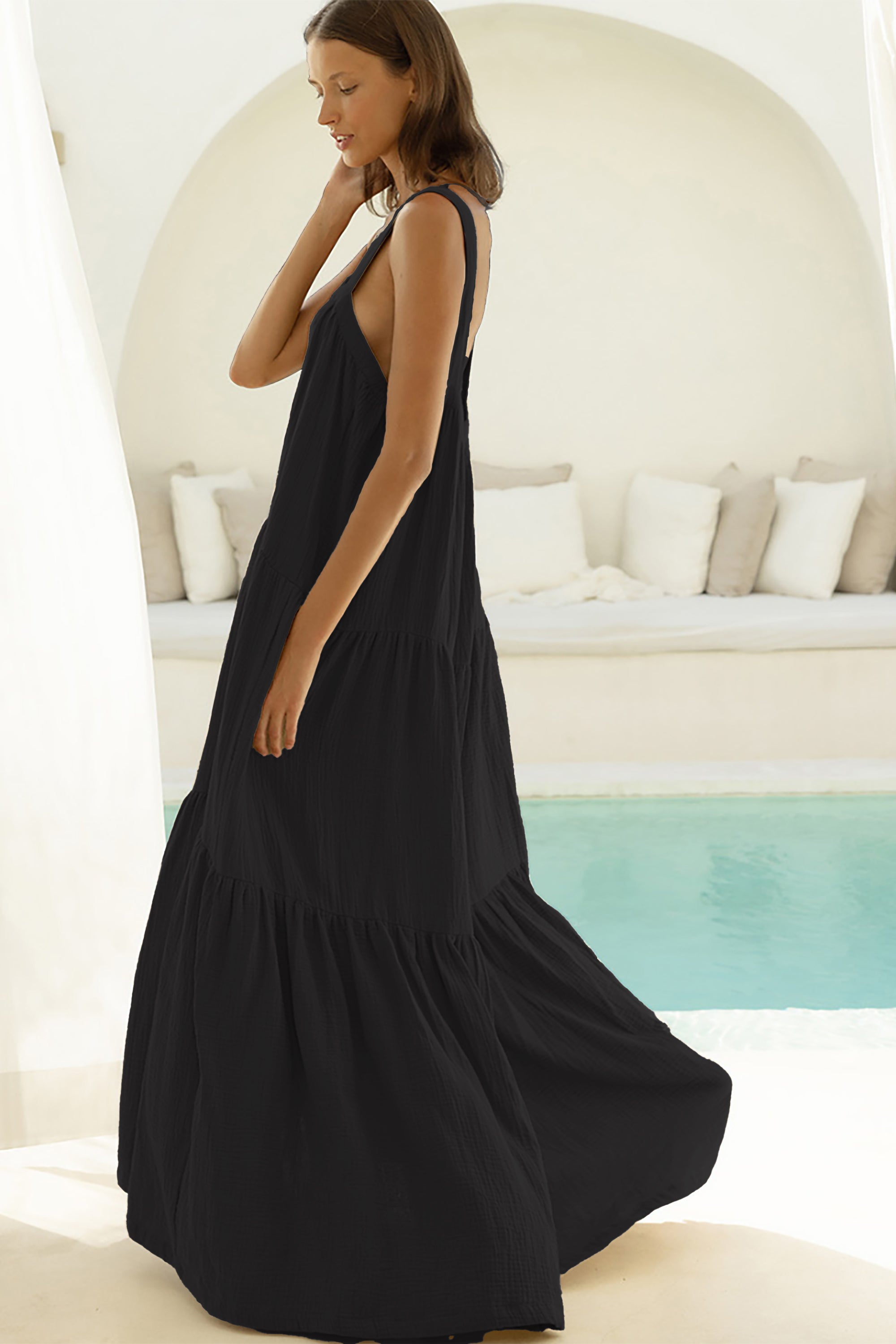 Saint Remy Bohemian Long Strap Dress - Black