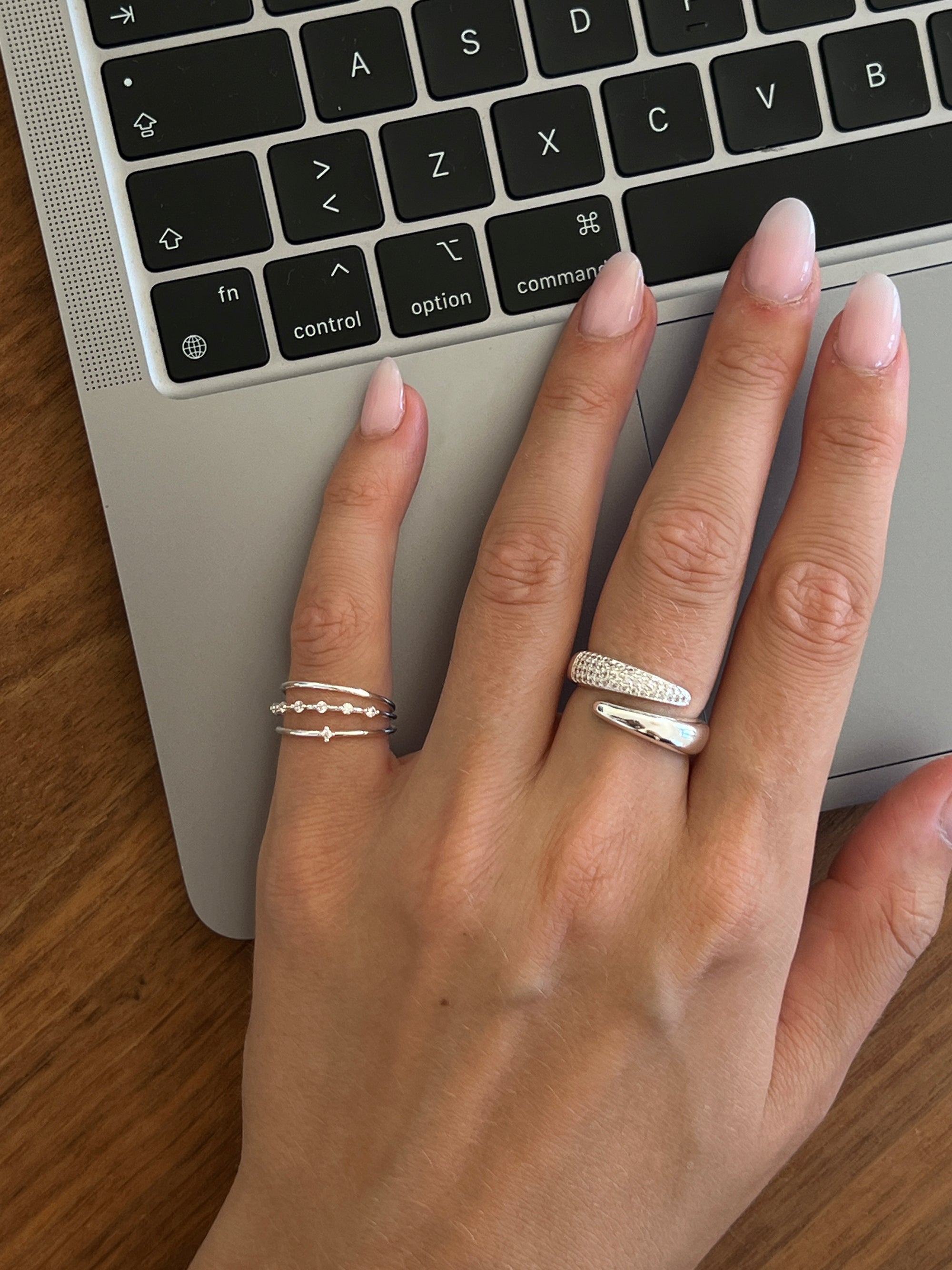 Adjustable Duo Zirconia Ring - Silver