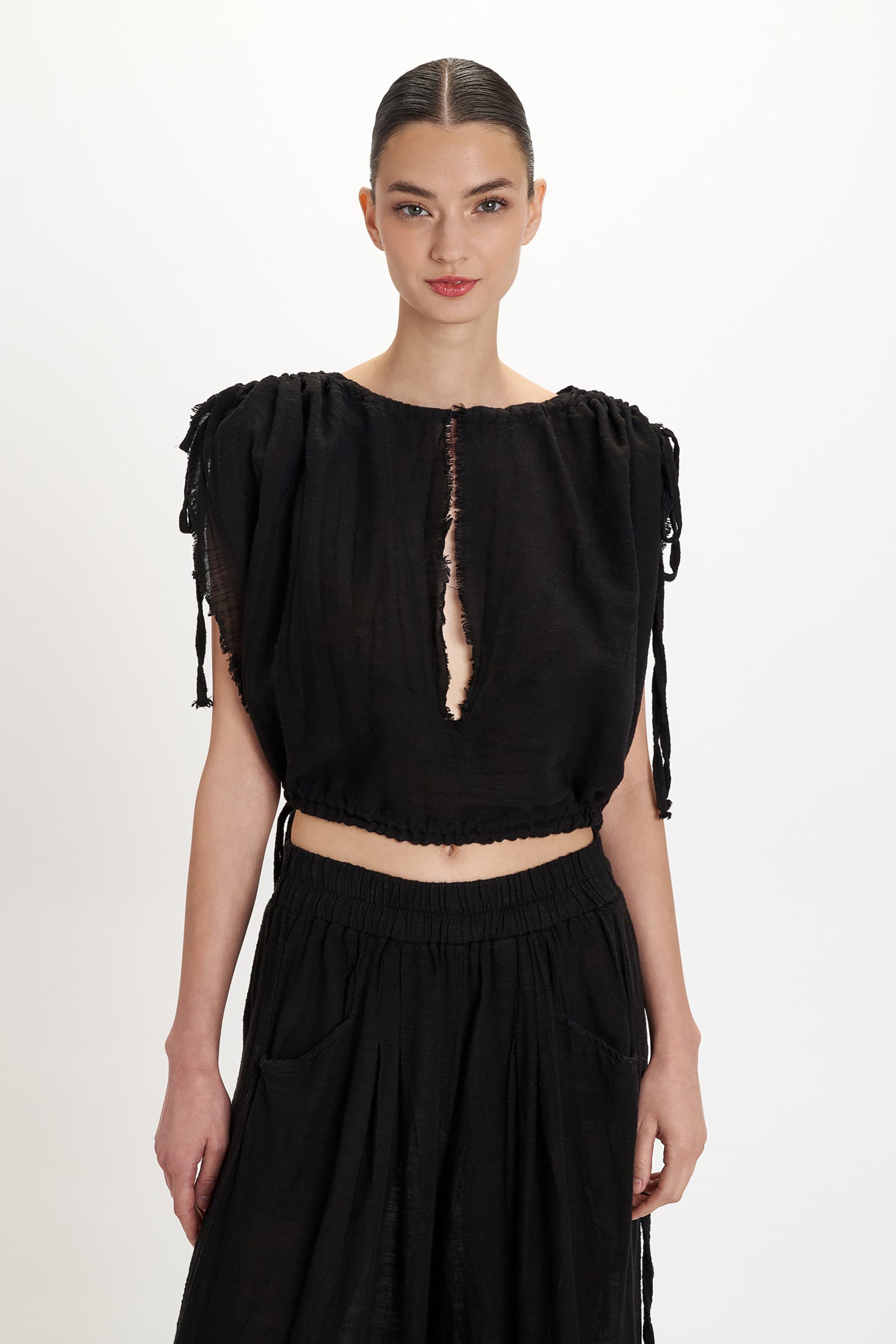 Gauze Keyhole Top - Black