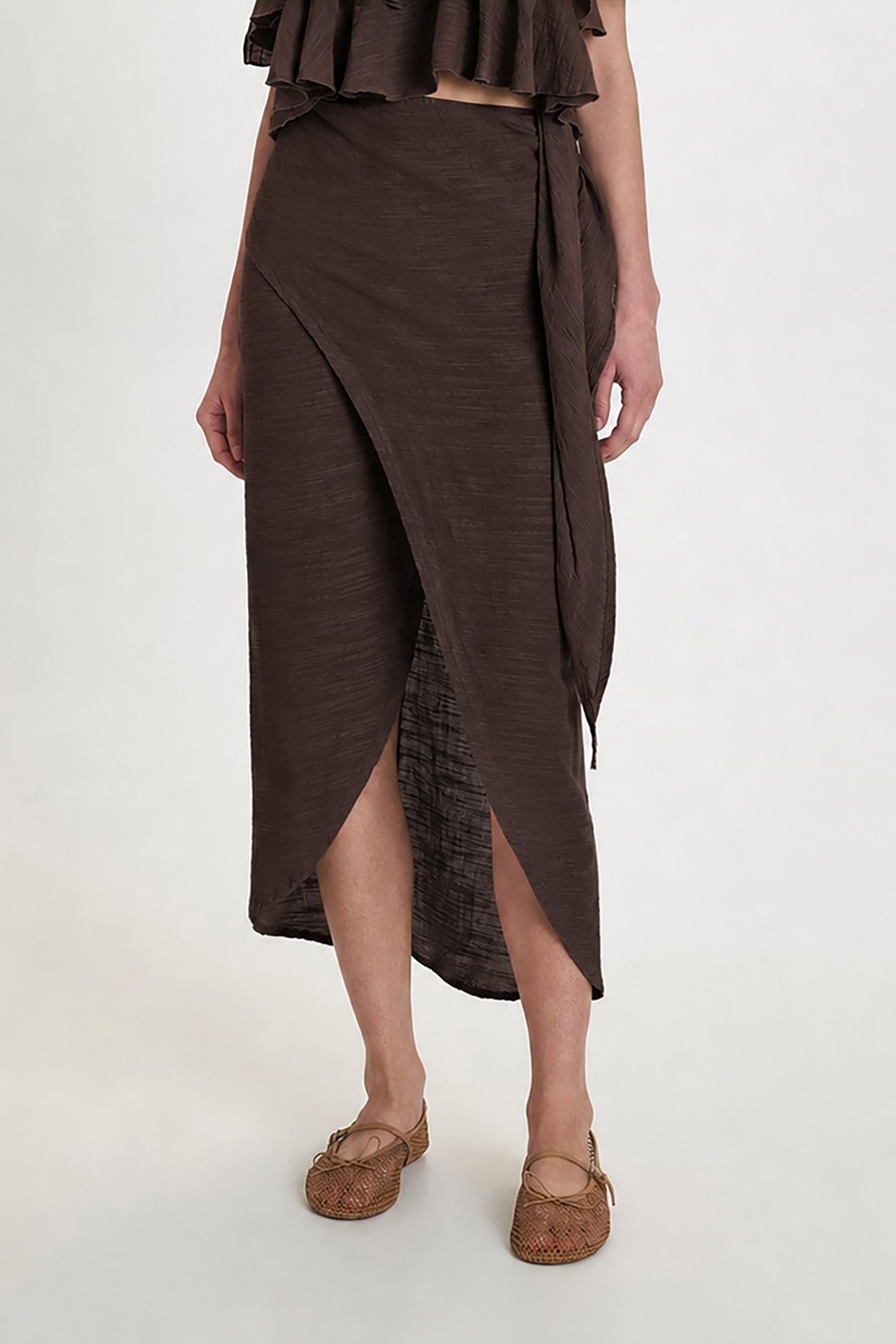 Gauze Pareo Skirt - Brown