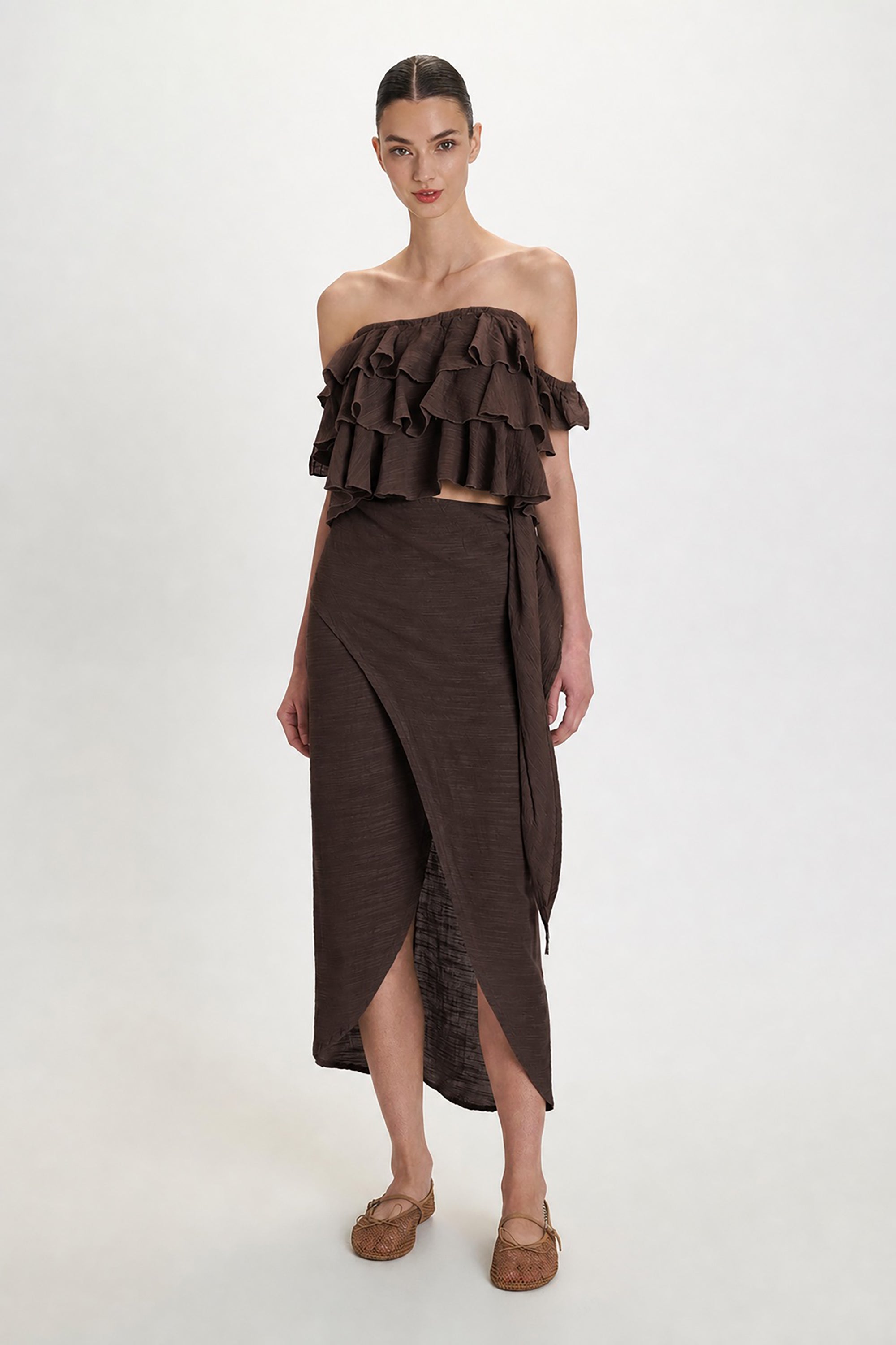Gauze Pareo Skirt - Brown