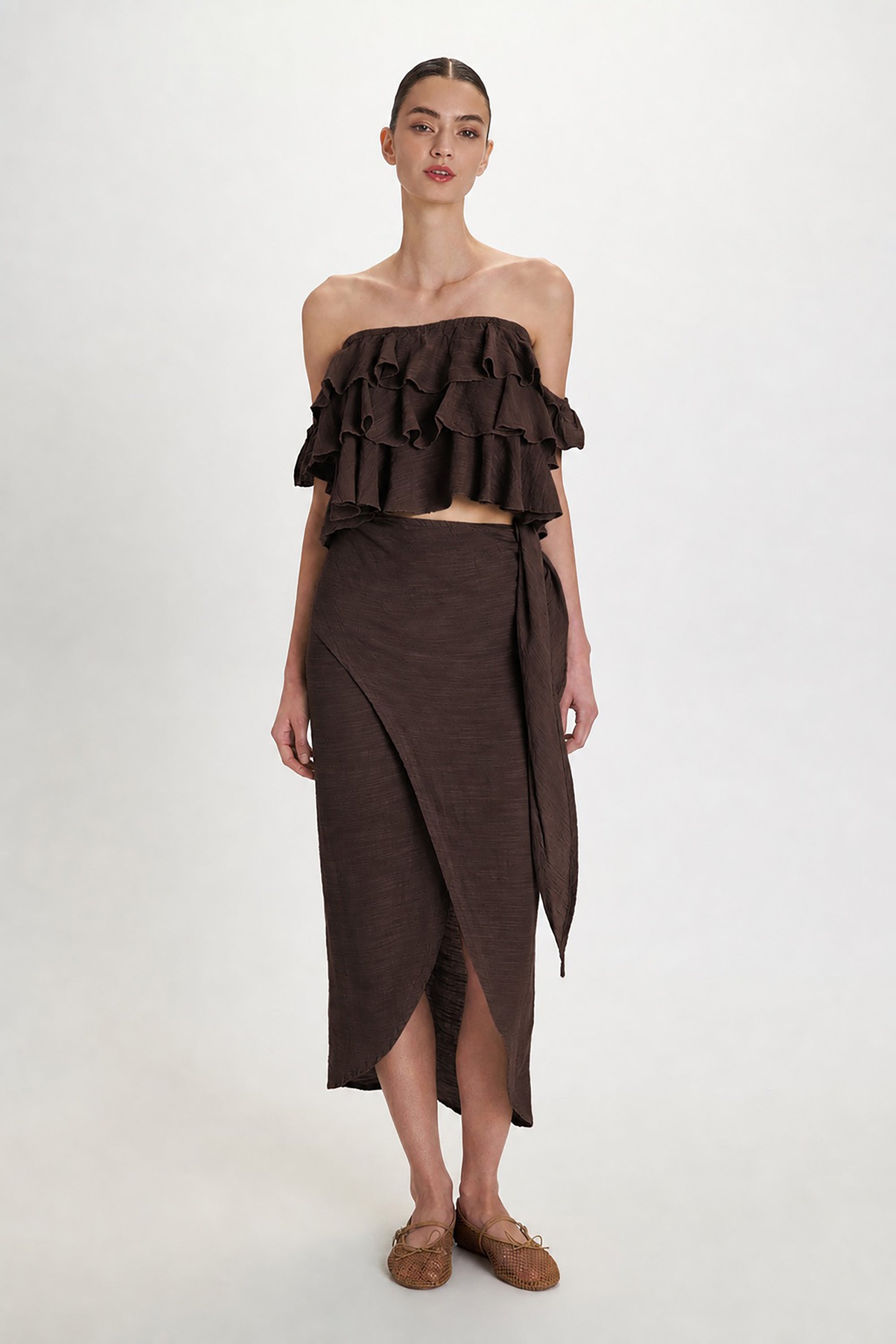 Gauze Pareo Skirt - Brown