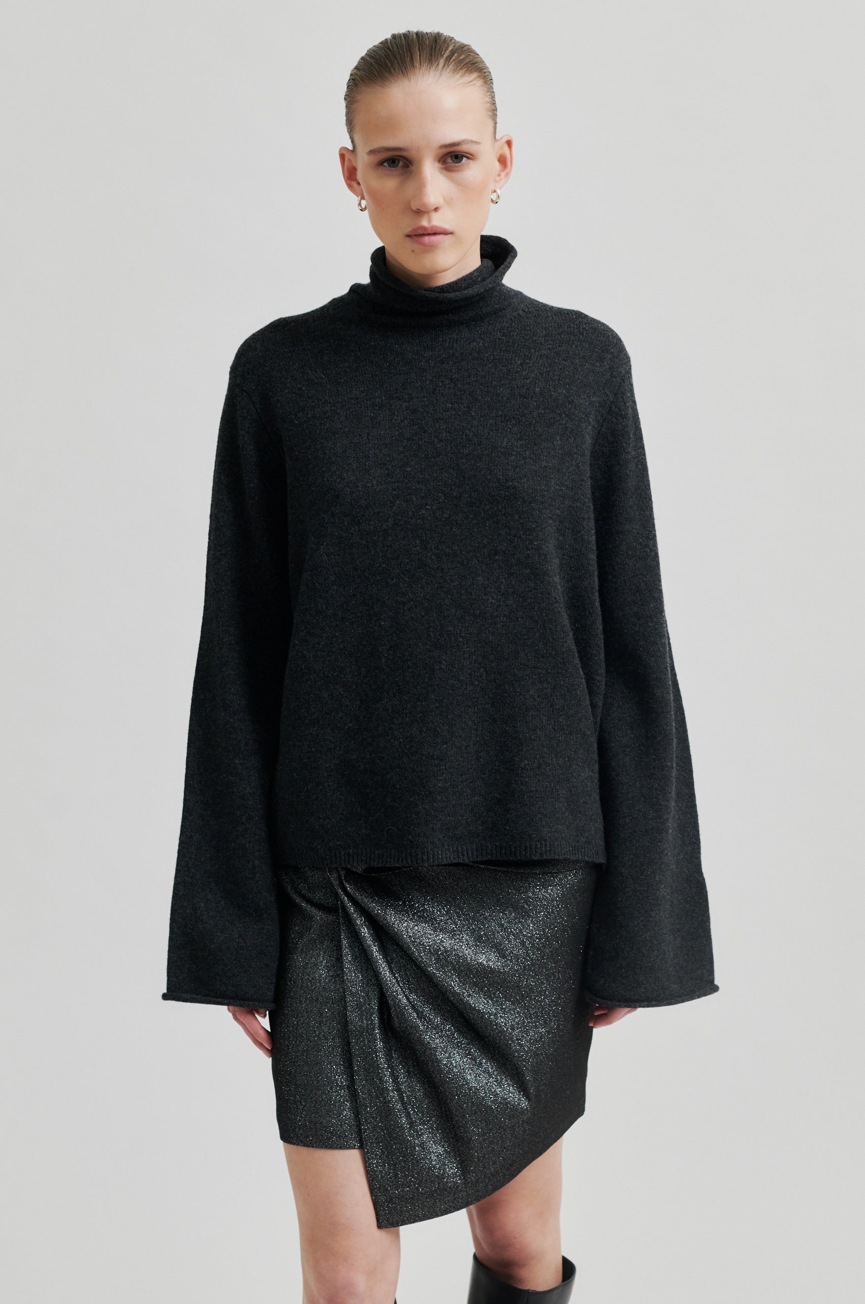  Neva Knit T-Neck Jumper - Dark Grey Melange - RUM Amsterdam