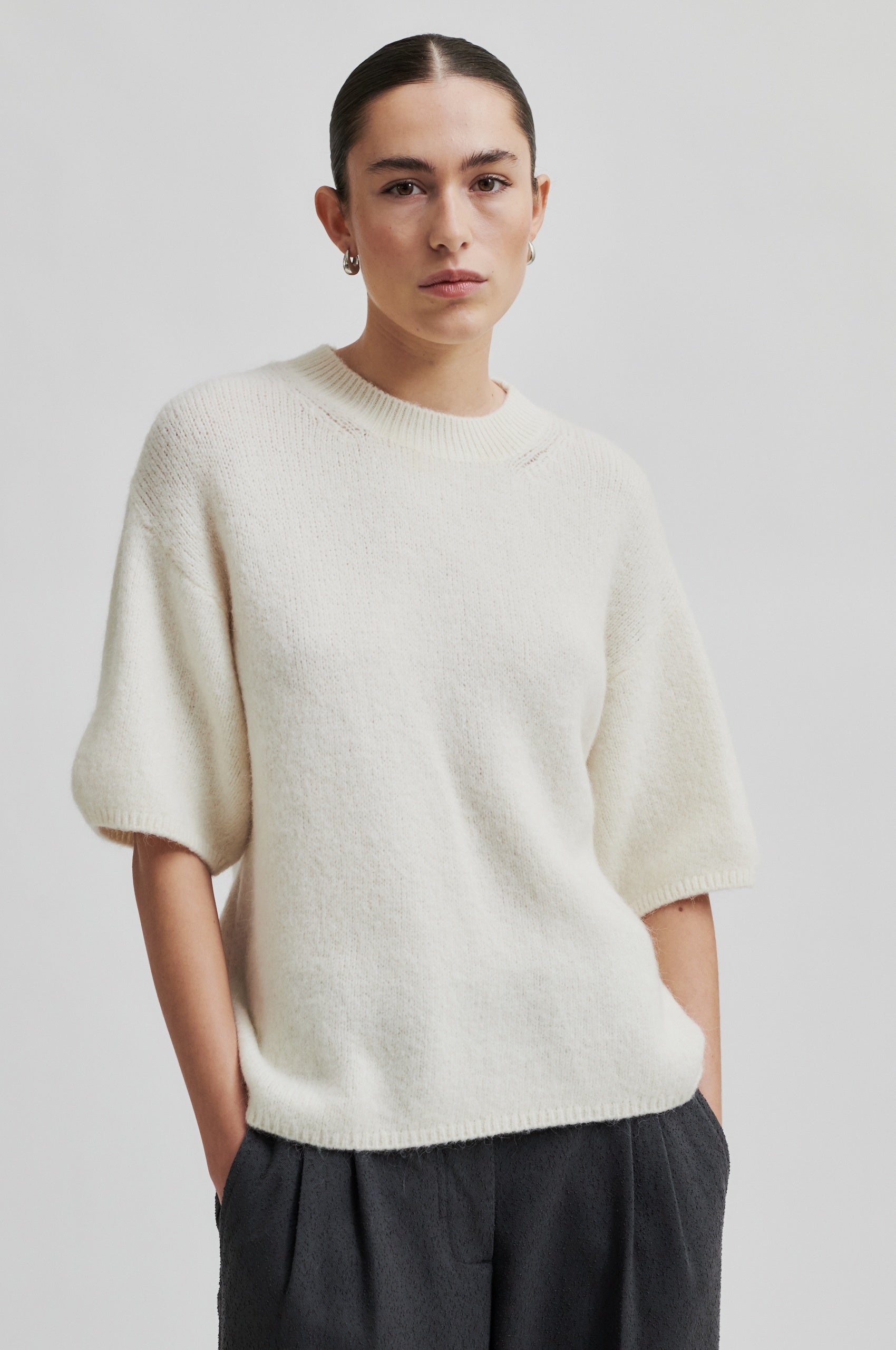 Second Female Wanda Knit O-Neck Top - Dark Chalk - RUM Amsterdam