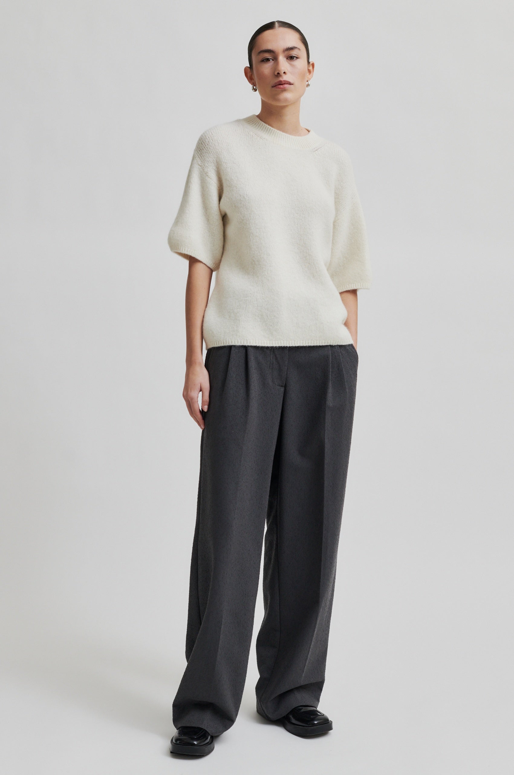 Second Female Wanda Knit O-Neck Top - Dark Chalk - RUM Amsterdam